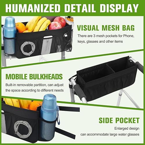 Miniatura 6 de CTWWFS Cesta de andador mejorada con soporte para tazas, bolsa de almacenamiento plegable para personas mayores con gran capacidad y nunca se