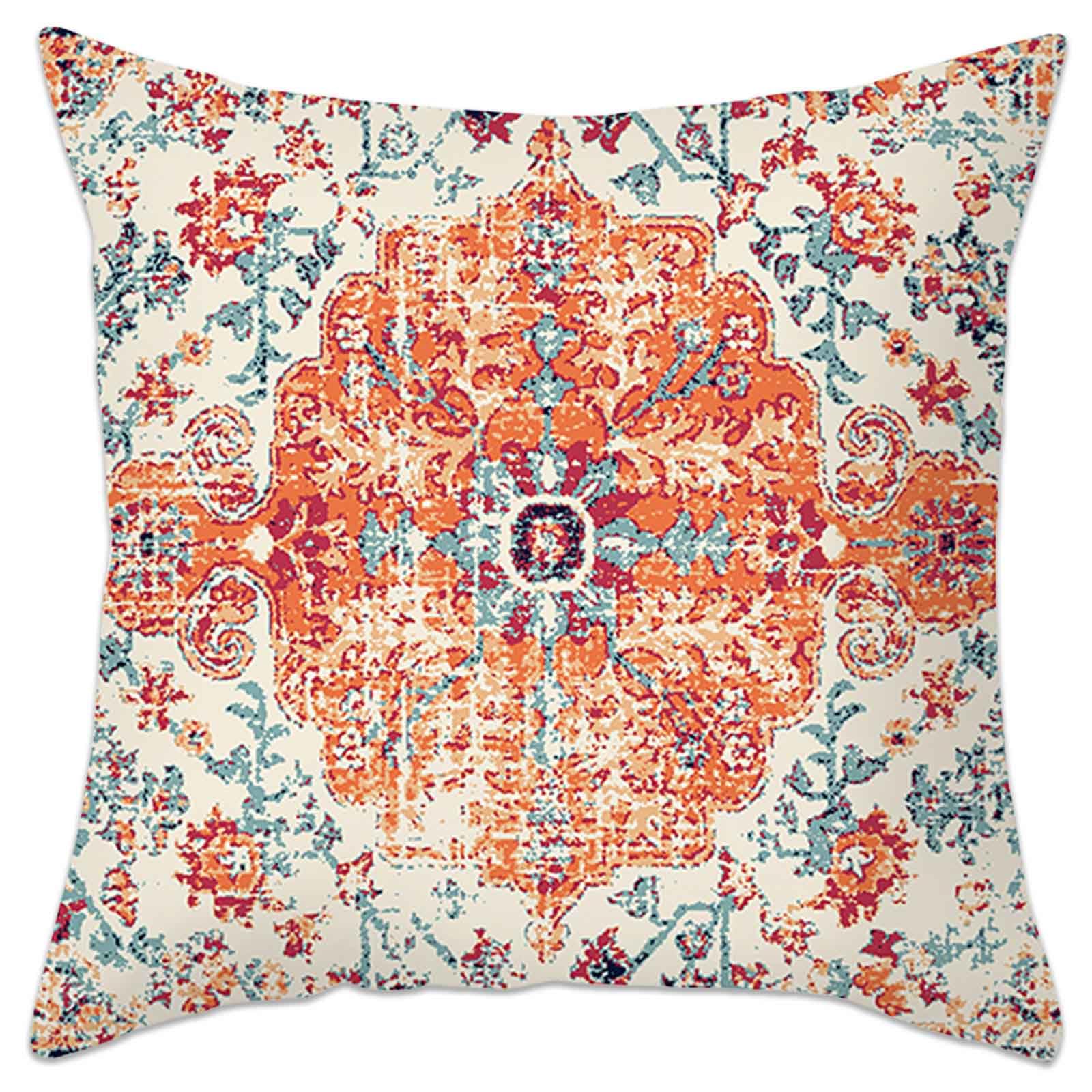 Betadistor Boho Cushion Covers 45cm x 45cm Set of 4 Pumpkin Red Print Decorative Throw Pillow Covers 18x18 inches Soft Square Cushion Cases for Living Room Sofa Couch Bed Pumpkin Red - Image 4