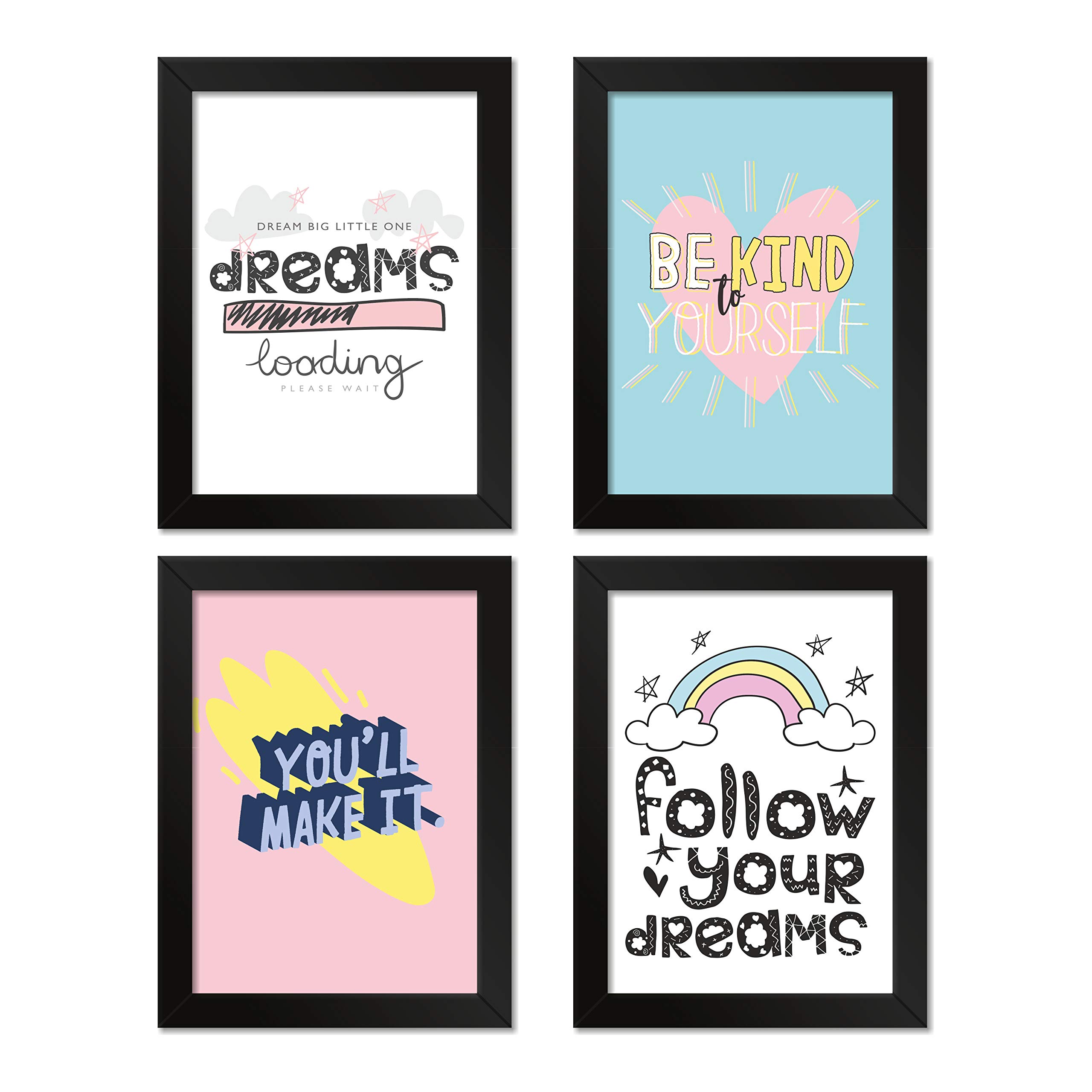 PAPER PLANE DESIGN Poster Frames Black Wall Hangings Size- 8.25 x 11.75 inch, Set of 4, Motivational Quotes D4 (D)