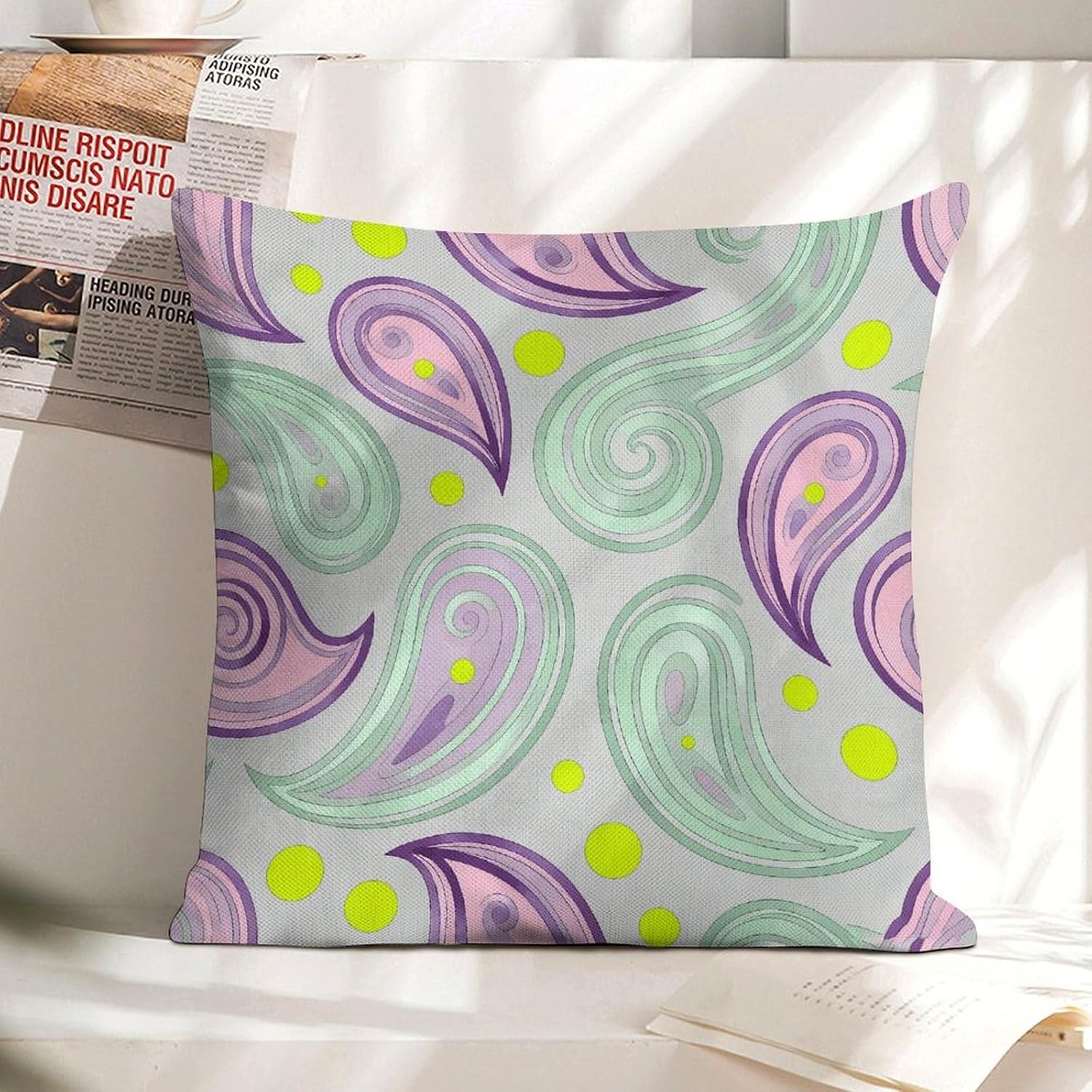 Paisley Pillow Protectors Cute Waterproof Pillow Cover Soft Skin-Friendly Cushion Case Decorative Square Cushion Cover for Couch Sofa Bed Living Room Bedroom