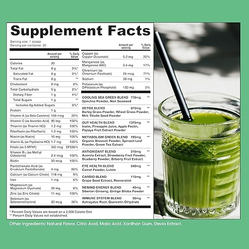 Miniatura 2 de Rewind Verdes - Super Greens Powder - Deliciosa mezcla de bebida de jugo verde con sabor increíble - Más de 40 superalimentos - Vitamina B12, zinc,