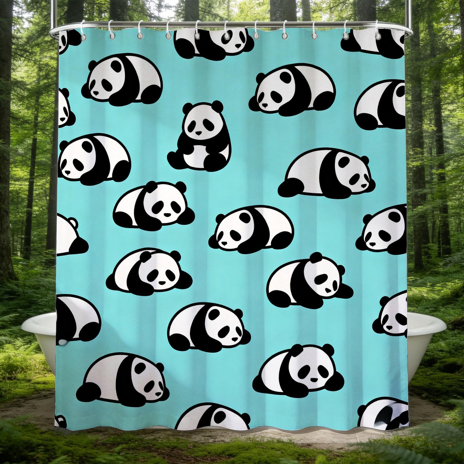 Hongduo 3D Panda Shower Curtain for Stalls Bathtubs Animal Print Bathroom Decor Shower Curtain Set Polyester Fabric Waterproof 180x180cm/71X71 Inch with Hooks