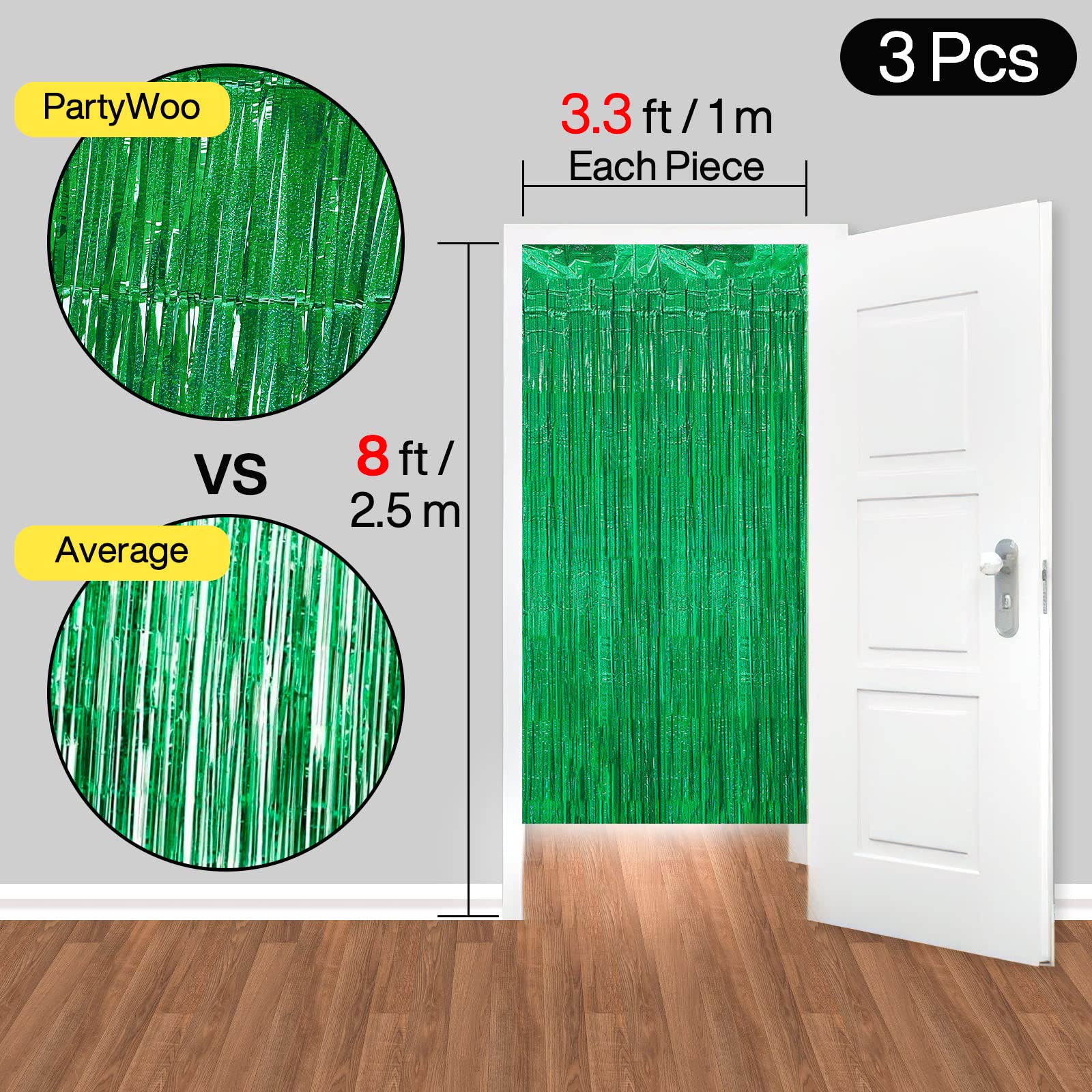 Tenda Festa Con Frange Glitterate - Sfondo Decorativo 1x3m Verde Per Compleanni, Matrimoni - Foto 3