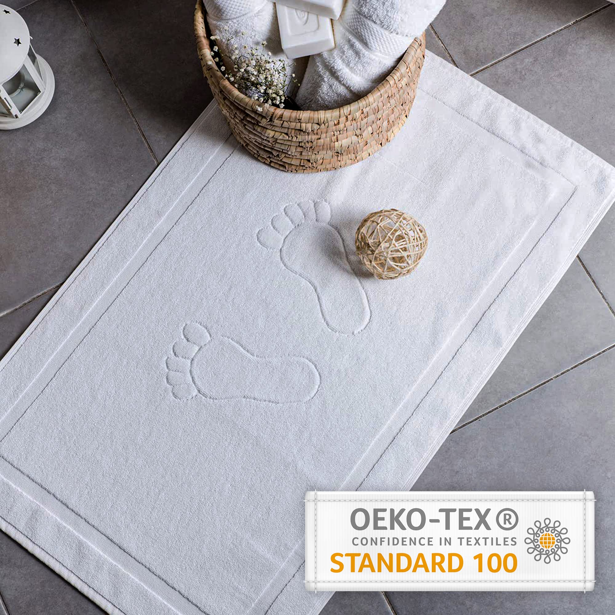 Image secondaire de Lot de 2 Tapis de Bain en Coton Absorbant - 50 x 80 cm - Blanc