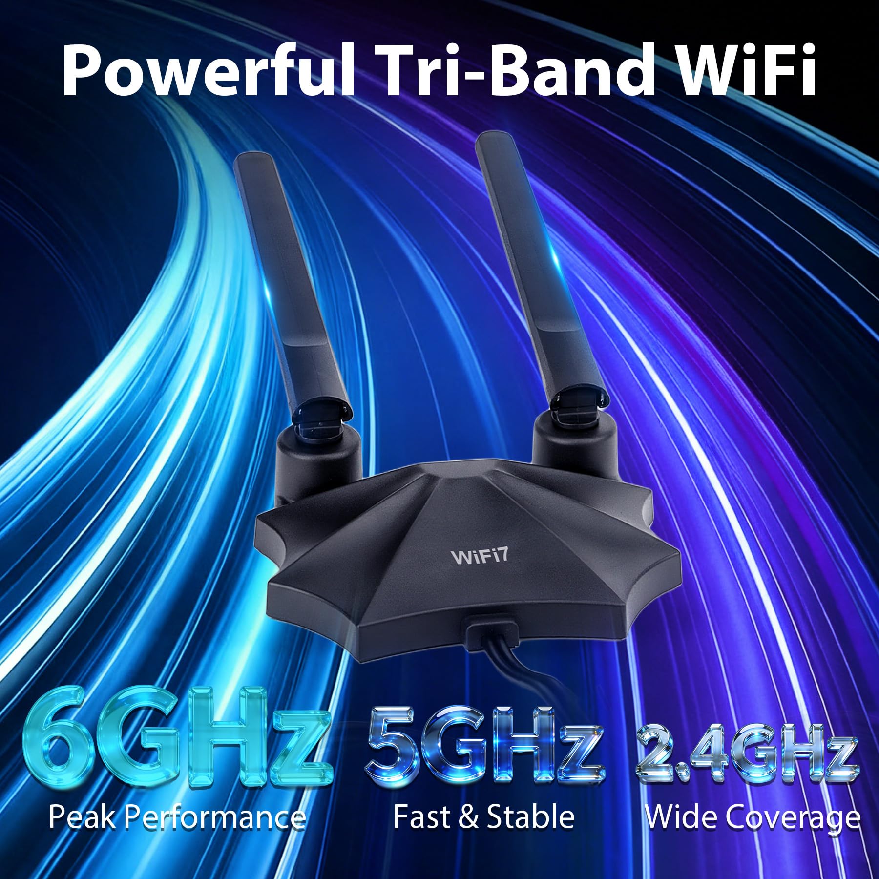 Antenne WiFi 7 - Base magnétique - 9 dBi - Antenne WLAN avec fiche mâle RP-SMA pour routeur WiFi 7/6E - Ordinateur de bureau - Carte PCI-E Asus Gigabyte - Carte mère de jeu