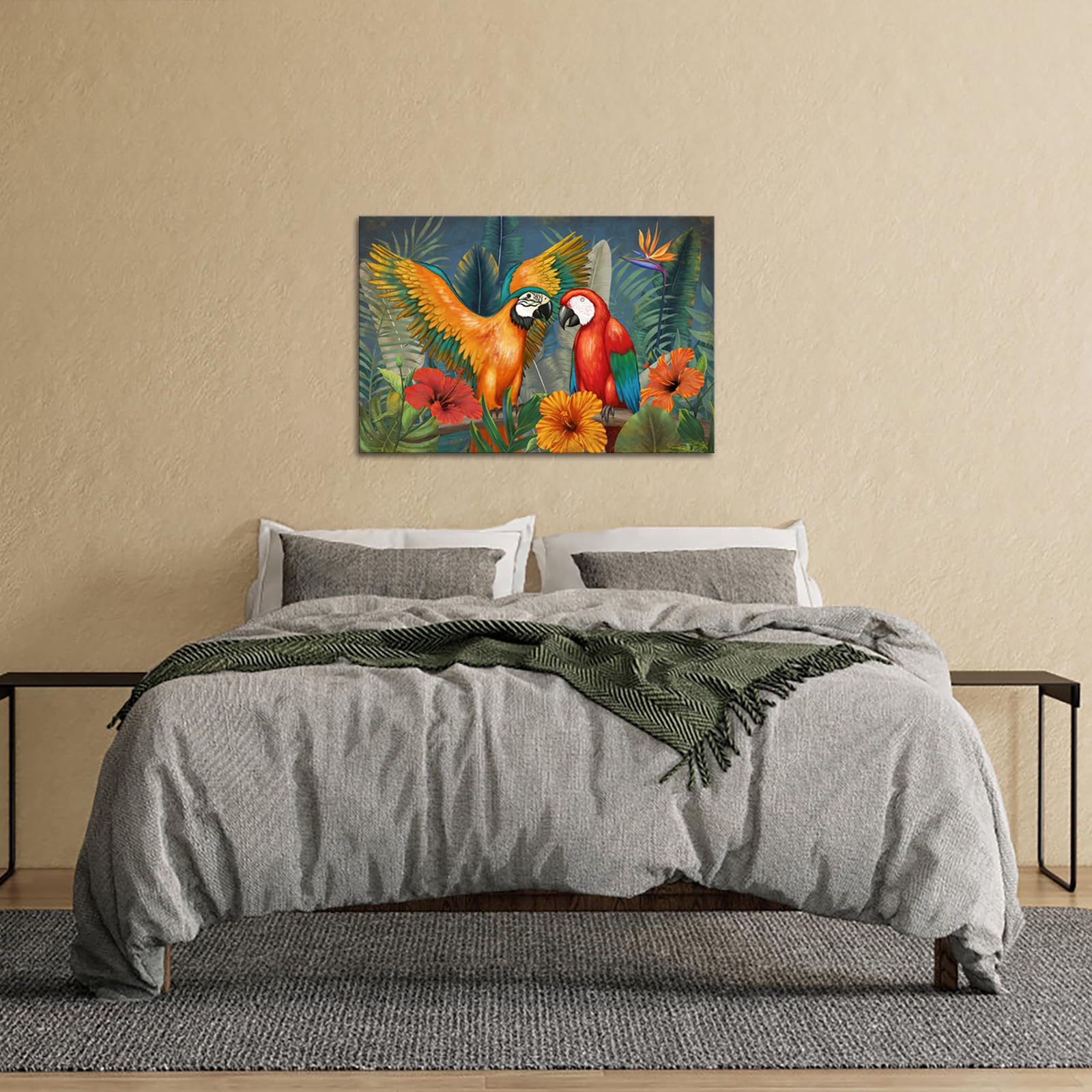 Amazon.co.jp: RyounoArt 鳥絵画キャンバス ウォールアート 枝の上の