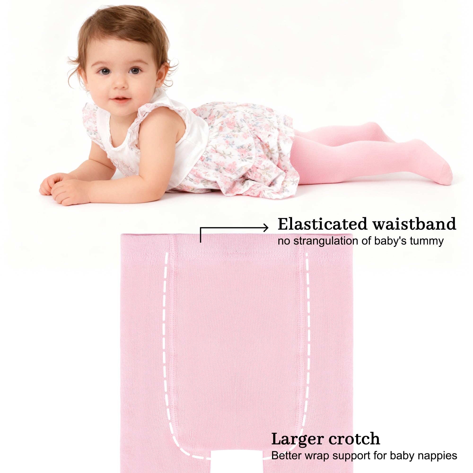 Lot de 4 paires de collants pour bébé fille - En coton - Noir - Blanc - Rose - Gris - 0-24 mois