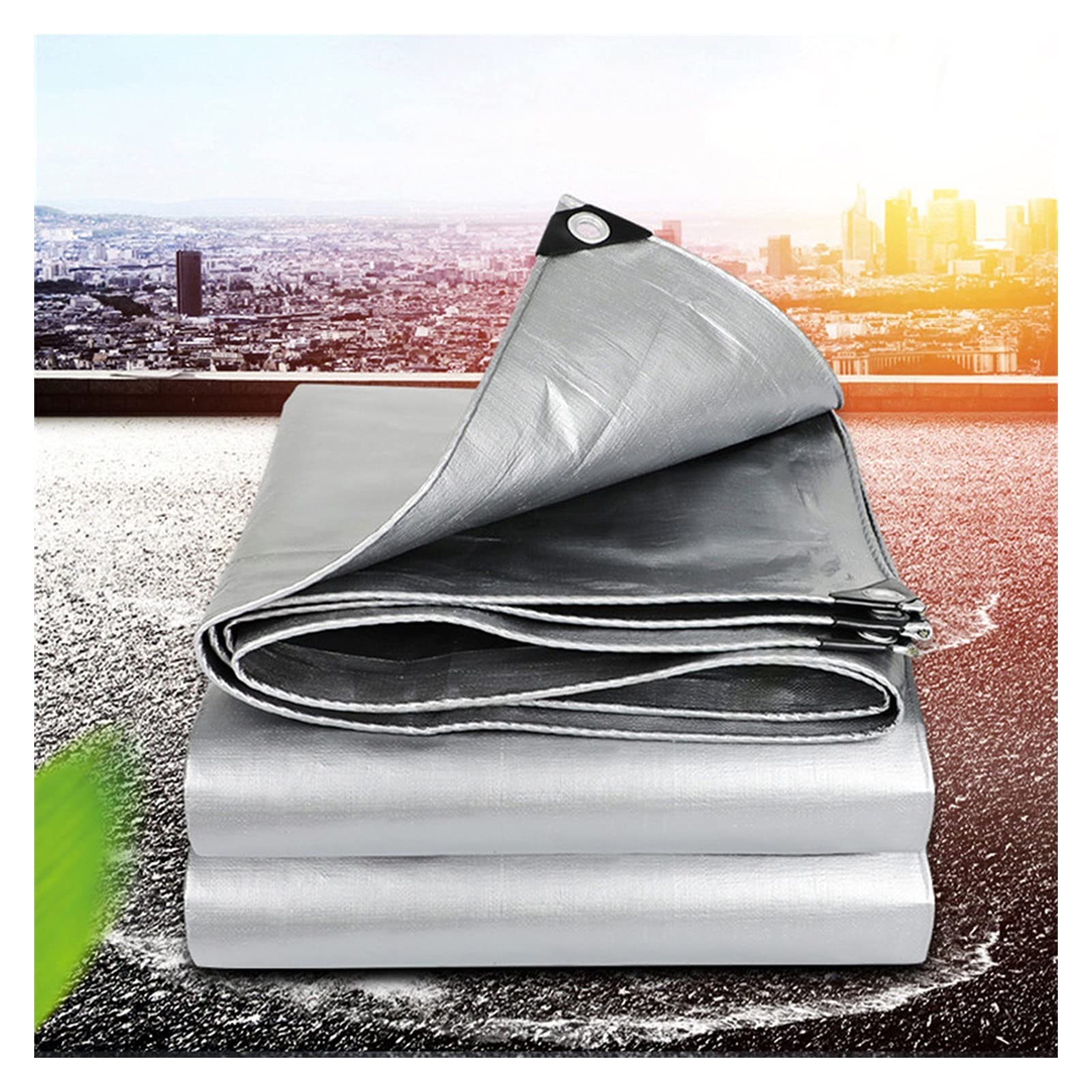 AWSAD Thickened Multi-Purpose Tarpaulin Reversible Waterproof PE Sun Protection Sunshade Cloth Car Lorry Shed Cloth，Reinforced Eyelets (Color : Silver, Size : 3.8x4.8m)