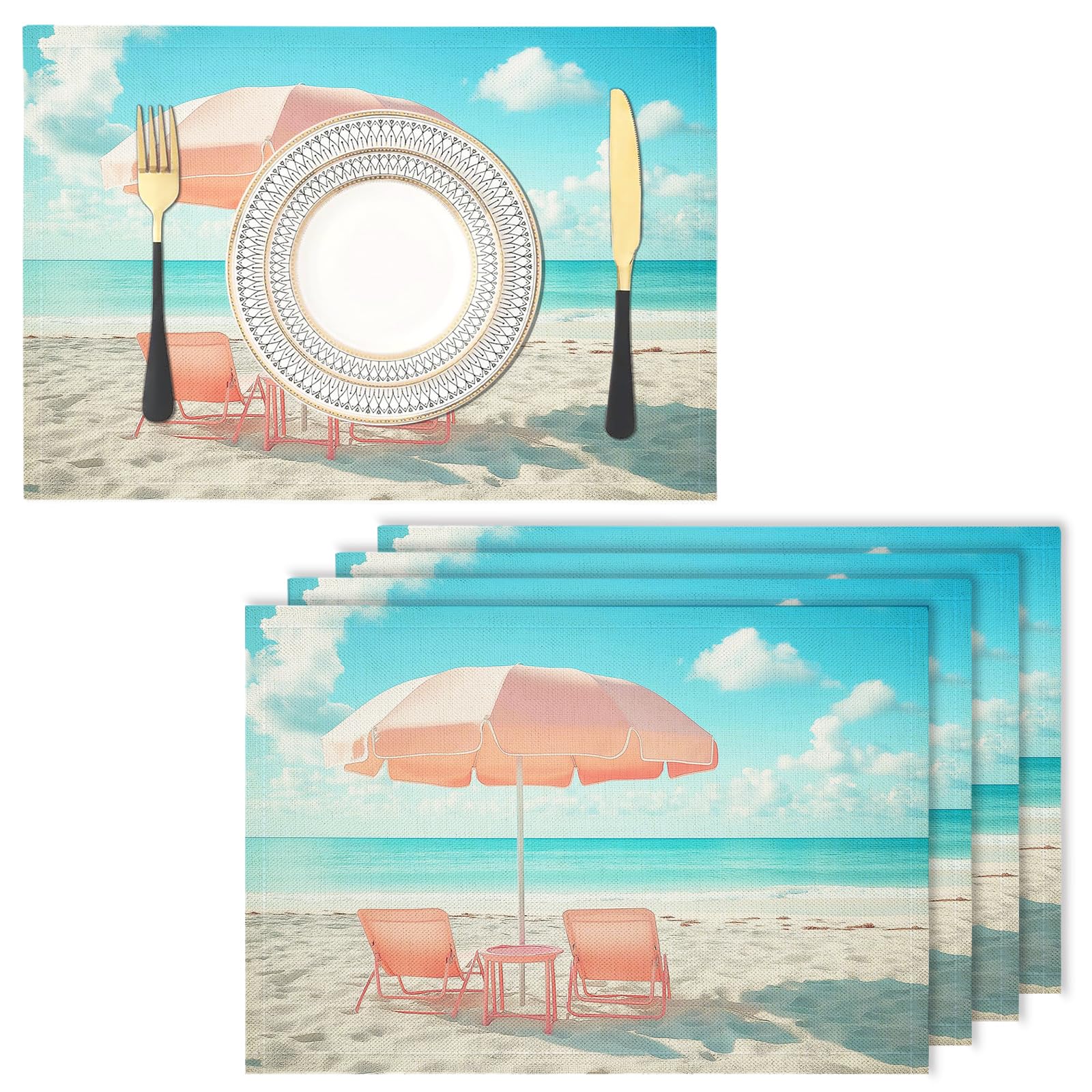 Set de table en tissu lin de coton bleu parasol de plage haut de gamme