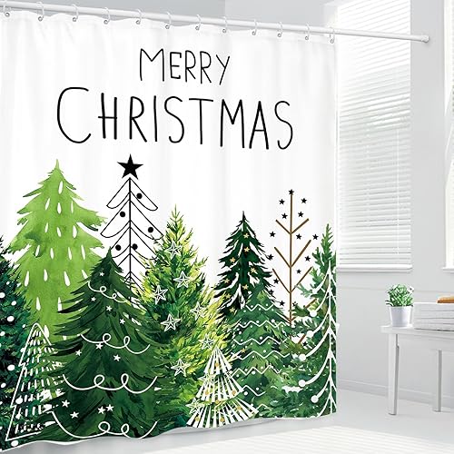 Miniatura 2 de Cortina de ducha con árbol de Navidad, 60 pulgadas de ancho x 72 pulgadas de largo, juego de accesorios de decoración de poliéster impermeable con