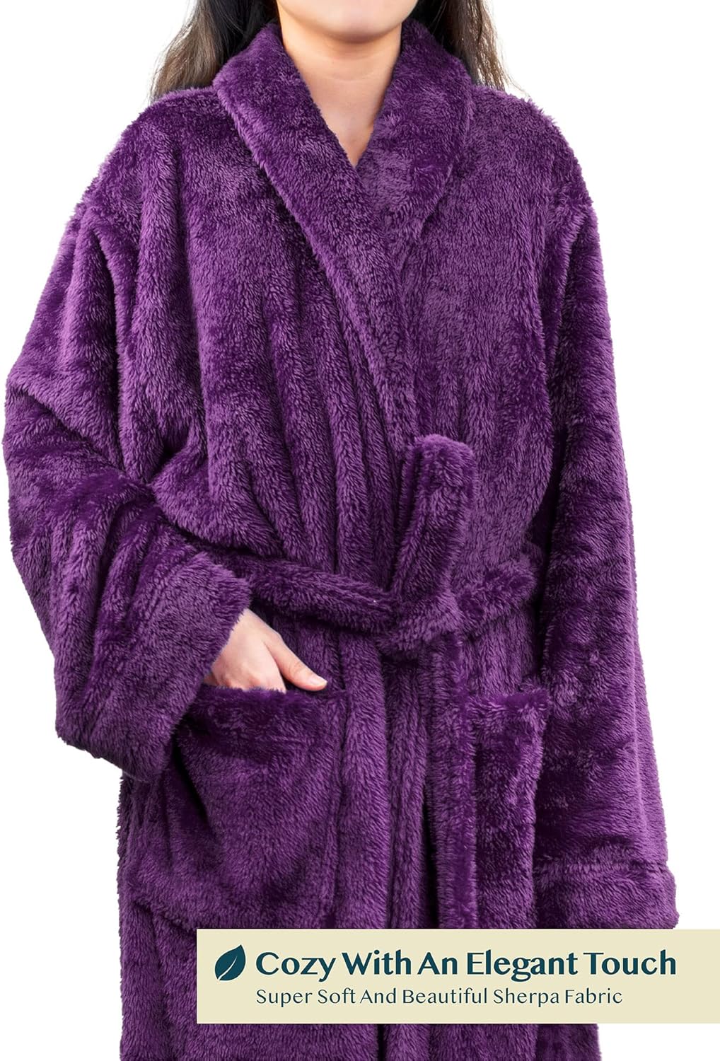 PAVILIA Premium Womens Plush Soft Robe Fluffy, Warm, Fleece Sherpa Shaggy Bathrobe - Image 3