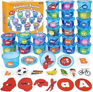 Joyreal Alphabet Learning Toys for Toddlers, 26 Alphabet Soup Sorters with 245 Flash Cards for Early Letter Awareness & Recognition, Fun Education Classroom Supplies Alphabet Sounds Teaching Games