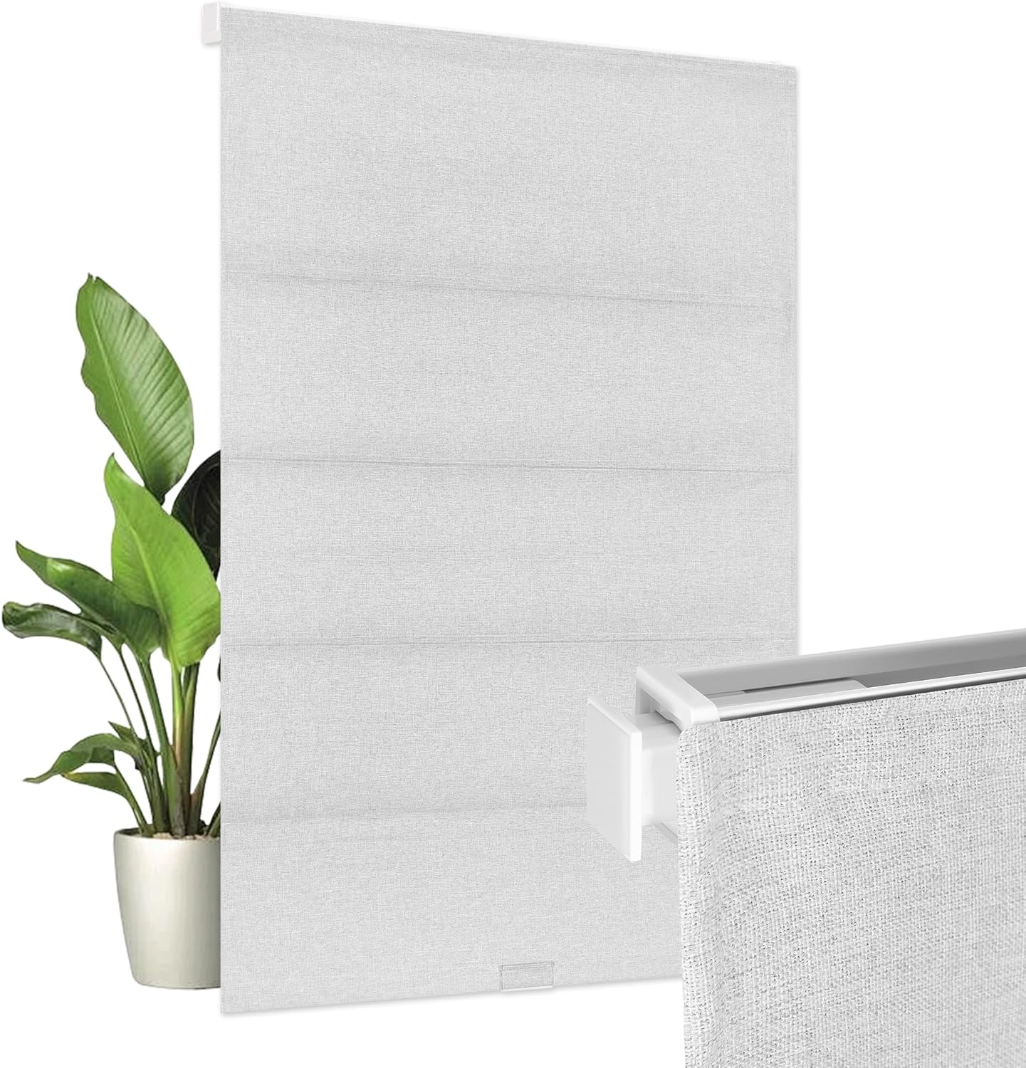 Allesin Zen No Drill No Tools Cordless Roman Shades for Windows, Blackout Thermal Insulated Room Darkening Window Blinds, Linen Fabric, Fits Bedroom, 31" W x 36" H, White White 31"W x 36"H