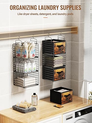 Miniatura 6 de Organizador colgante de armario con cajones, organizadores de armario de metal de 6 niveles y almacenamiento con 4 ganchos para colgar, 4 ganchos en