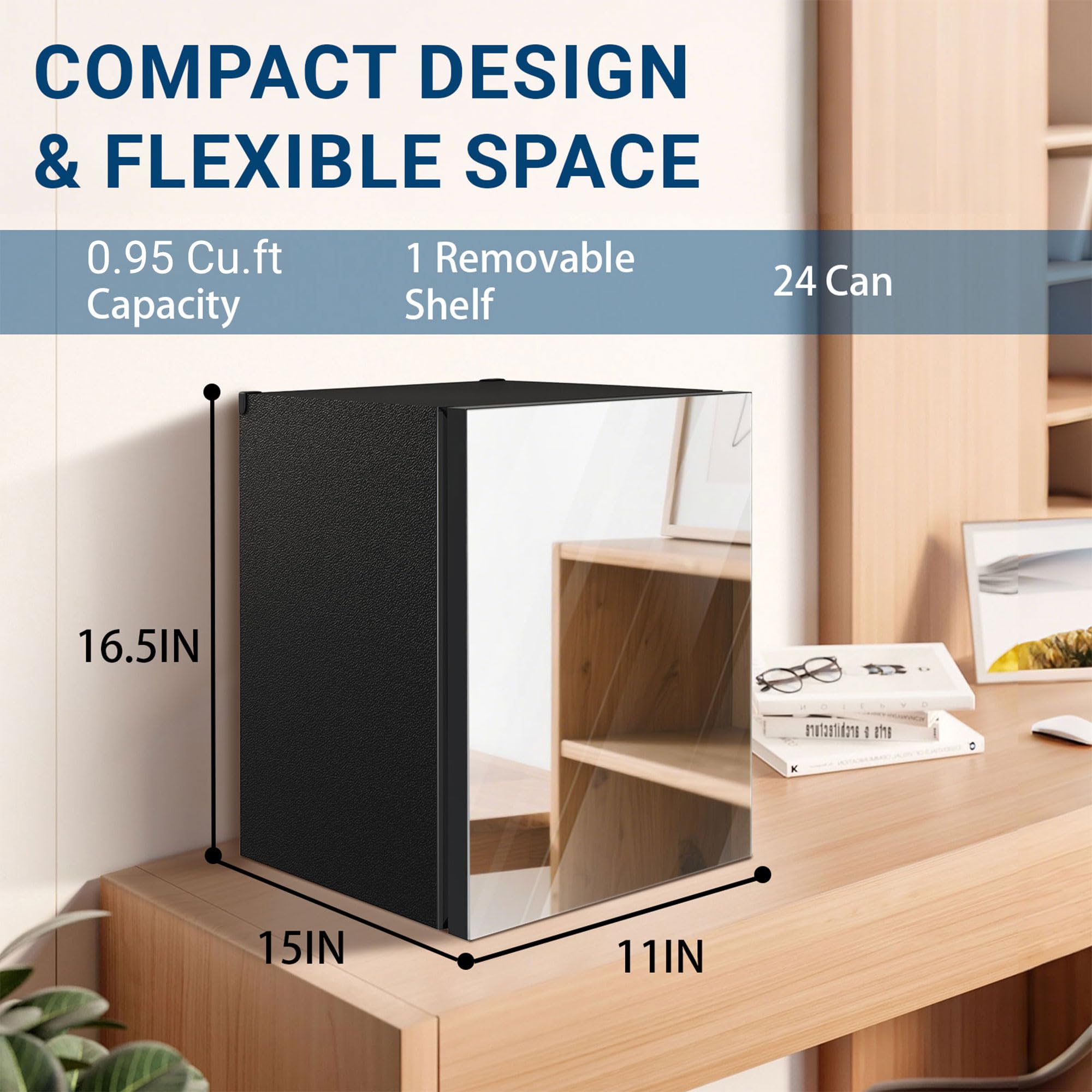 Erivess Compact Beverage Refrigerator,24 Can/0.95 Cubic Feet Fridge With Glass Front Door For Soda, Beer Or Wine, Under Counter Small Refrigerator With Adjustable Shelve on Fridge.com - View 5