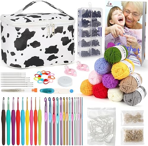 Aeelike Kit de ganchillo de 321 piezas para principiantes, juego de aprender a ganchillo que incluye ganchillos, hilo, ojos de seguridad y nariz,