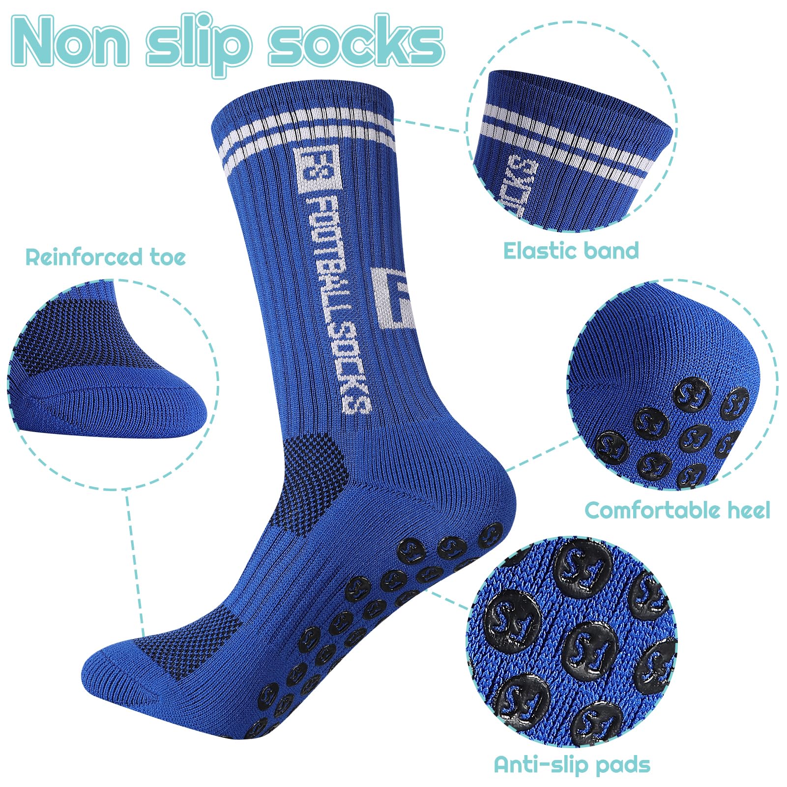 Utensilsto 4 paia di calzini da calcio per bambini, calzini da calcio, antiscivolo, per calcio, basket, corsa, rugby tennis