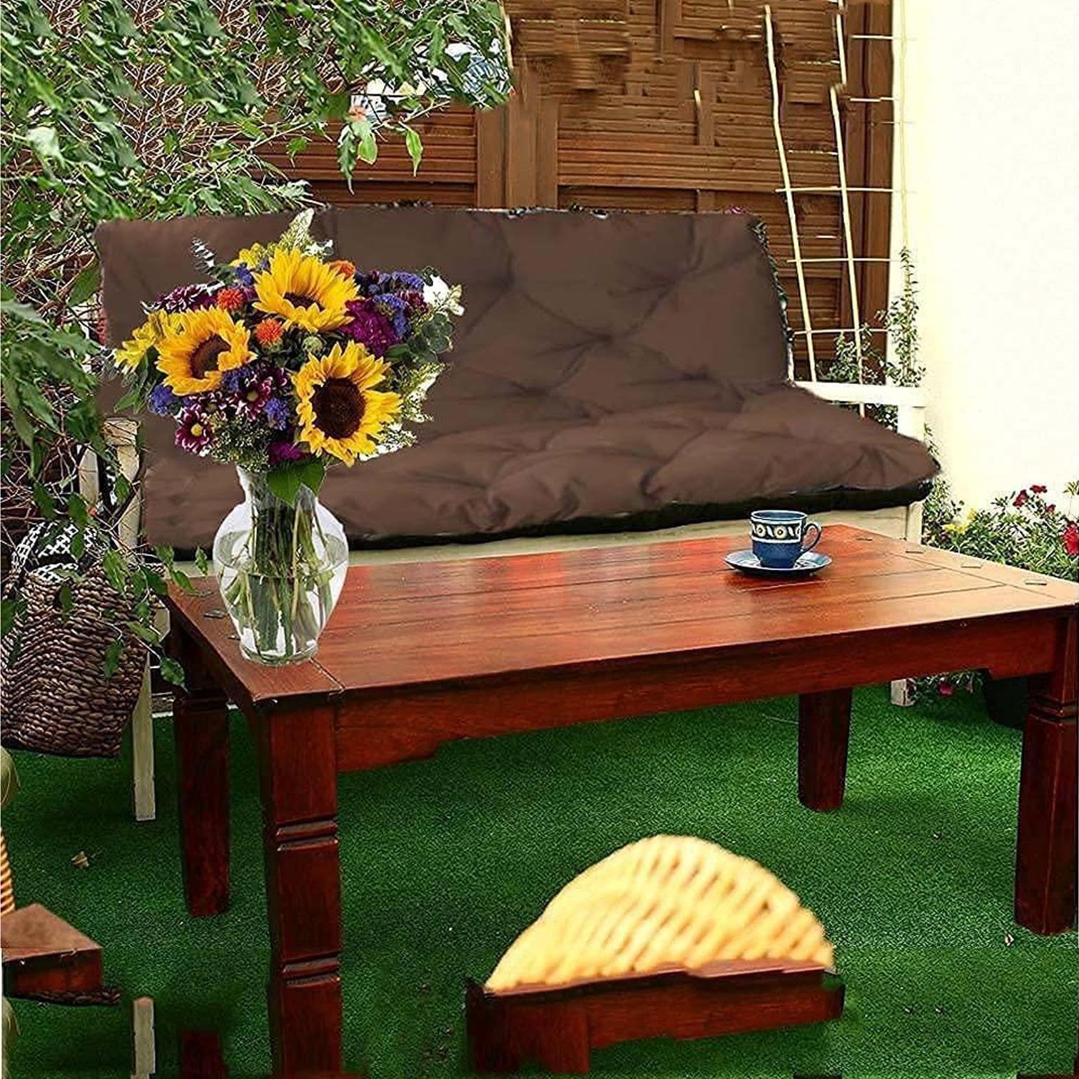 Sangles de balancelle imperméables pour terrasse - Pour banc de jardin - Attaches de dossier incluses, parfaites pour le porche et le jardin - Café 150 x 100 cm