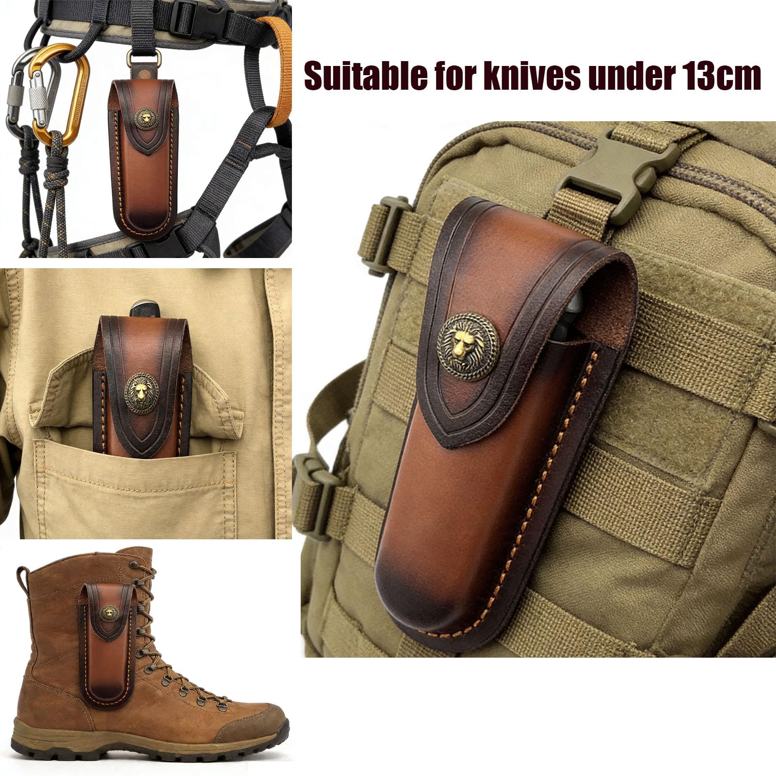 Fodero in Pelle per Pieghevole 13 cm, Custodia per Coltello Retrò Marrone Fodero in Pelle Fatto a Mano per Coltelli Borsa per Caccia Campeggio Allaperto