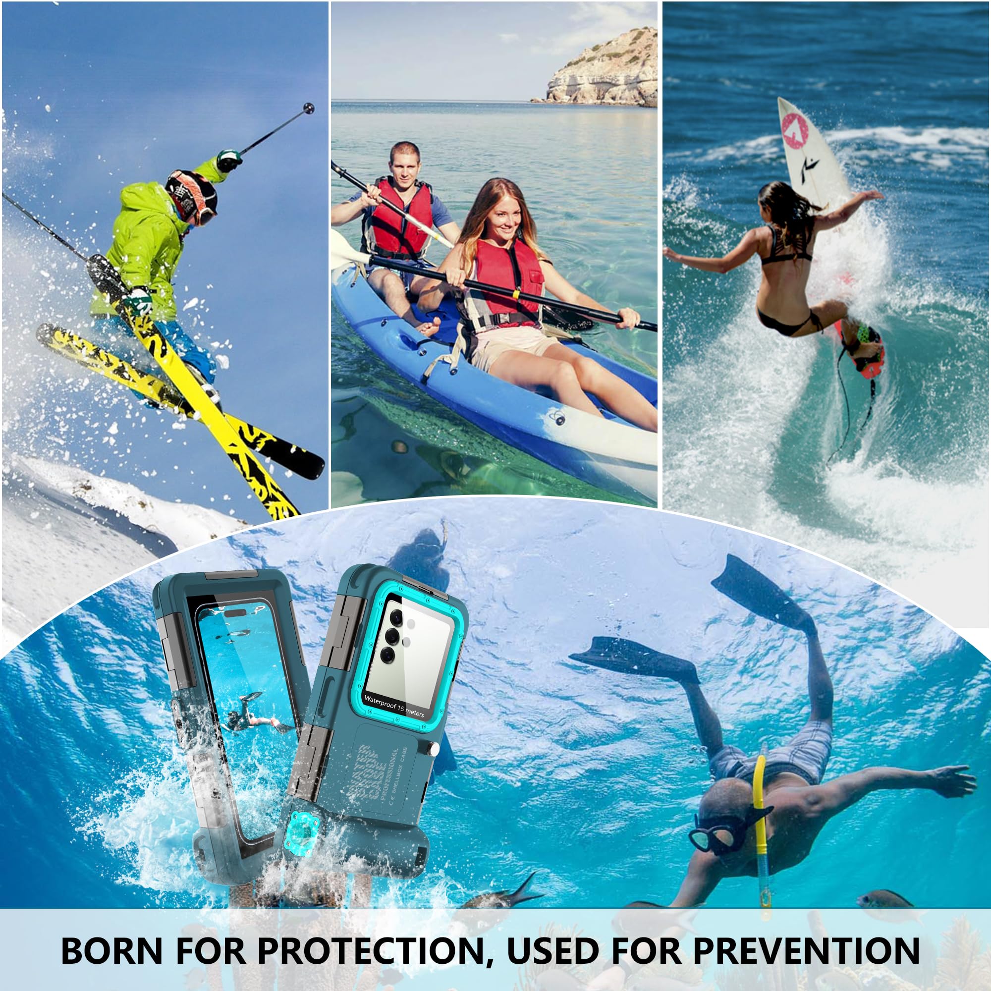 Funda de buceo compatible con Samsung Galaxy S25/S24/S23/S22 todas las series, carcasa de buceo Android (botón de volumen del teléfono a la derecha), funda impermeable universal profesional