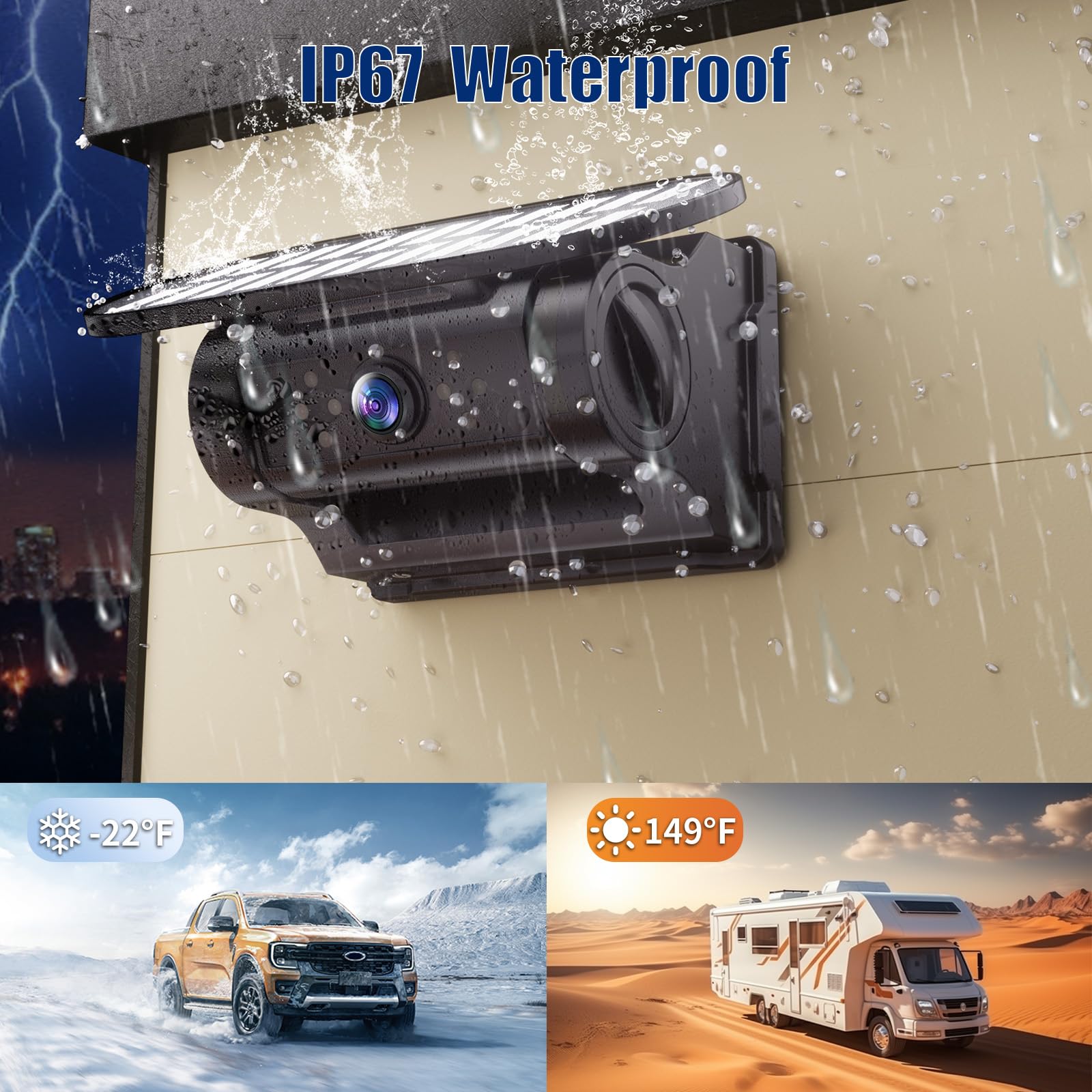 Solar Telecamera Retromarcia Wireless, WiFi Telecamera Posteriore per Auto, HD 1080P Visione Notturna, 9600 mAh Batteria Ricaricabile, Base Magnetica per Camion, Camper, Furgone, Rimorchio