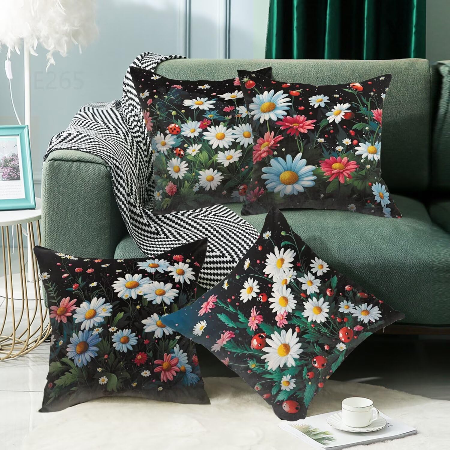 Bianco Federe Cuscini Divano 55x55cm,4 Pack Girasole Estate Esterno Cuscini per Divano,Doppio Lato Quadrato Morbido Cuscini Divano,per Divano Soggiorno Sedia Autunno Dekoration Cuscino,Regali LY-265