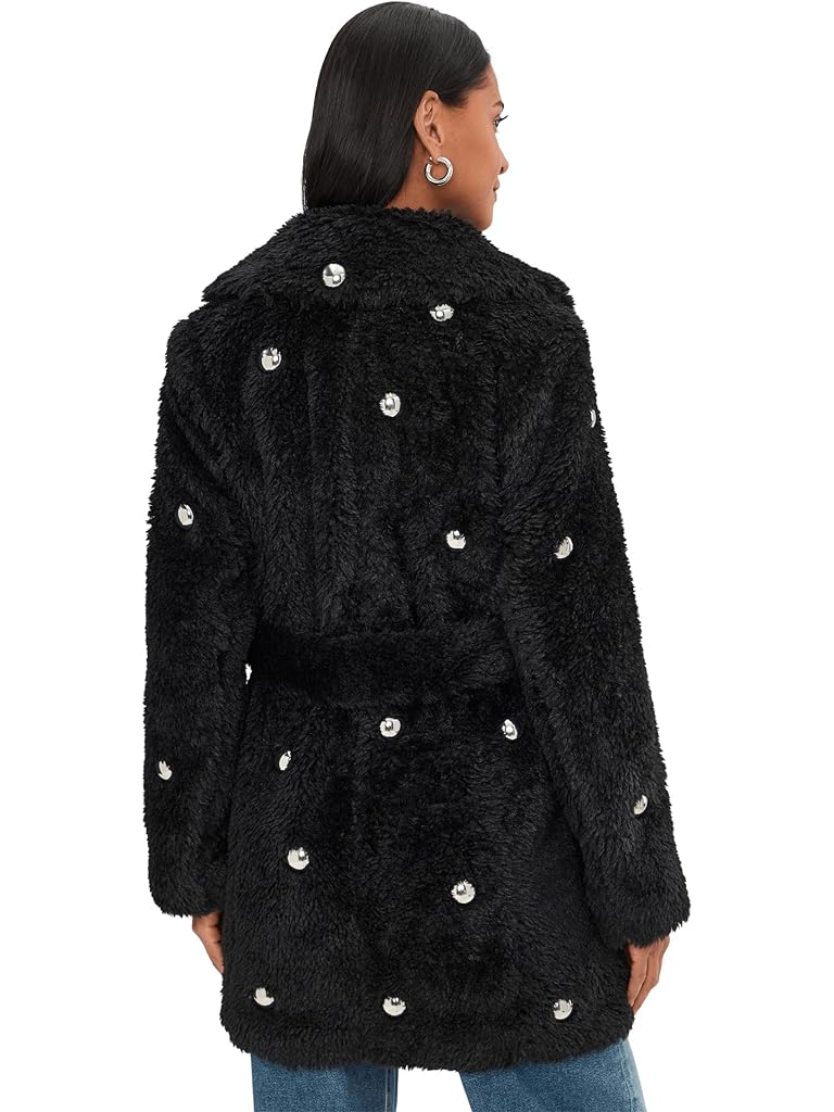 Black Avec Les Filles Embellished Faux Fur Belted Coat