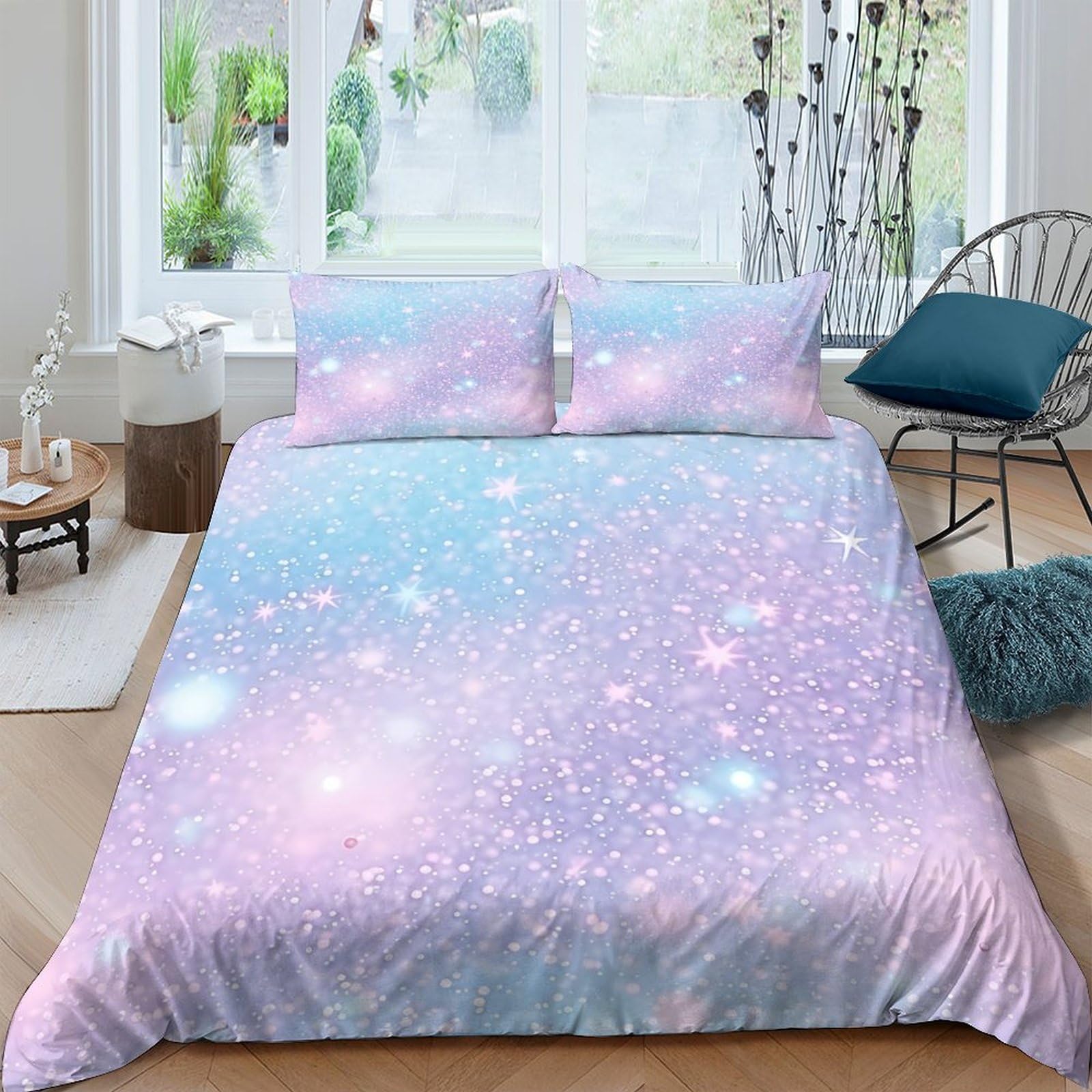 Ctjqhvkz Style-5 3D Printed Pastel Galaxy Starry Sky Fitted Sheet Microfiber Soft Breathable Cosmic Nebula Mattress Cover Bedroom Decor Single（135X200cm）