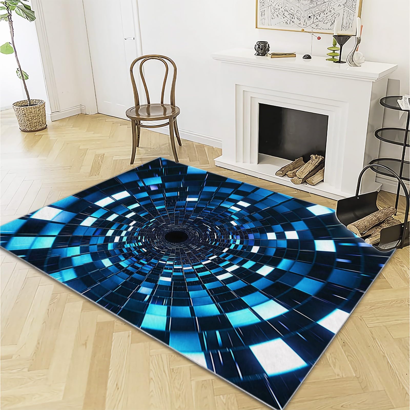 Tapis Doux et Confortable Antidérapant Tapis Lavable en Machine Carpettes 160x230cm Tunnel Effet Trompe L'œIl 3D Tapis à Poil Court de Salon, Salle à Manger Chambre à Coucher, Bleu