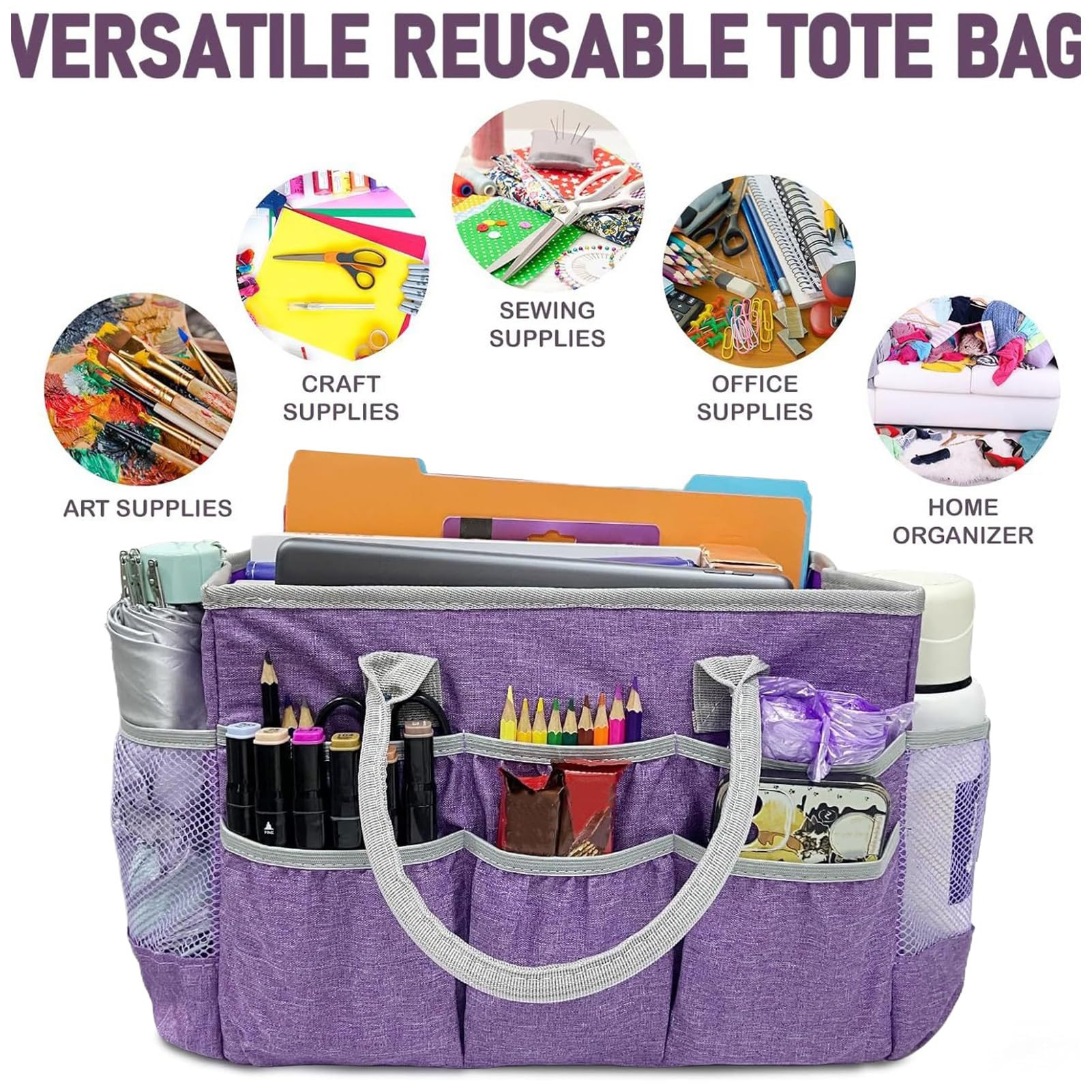 Borsa organizer per oggetti artistici, 33 x 19 x 24 cm, grande custodia impermeabile, tasche multiple, manici robusti, design spazioso, per cancelleria, bambini, insegnanti, viaggi, campeggio
