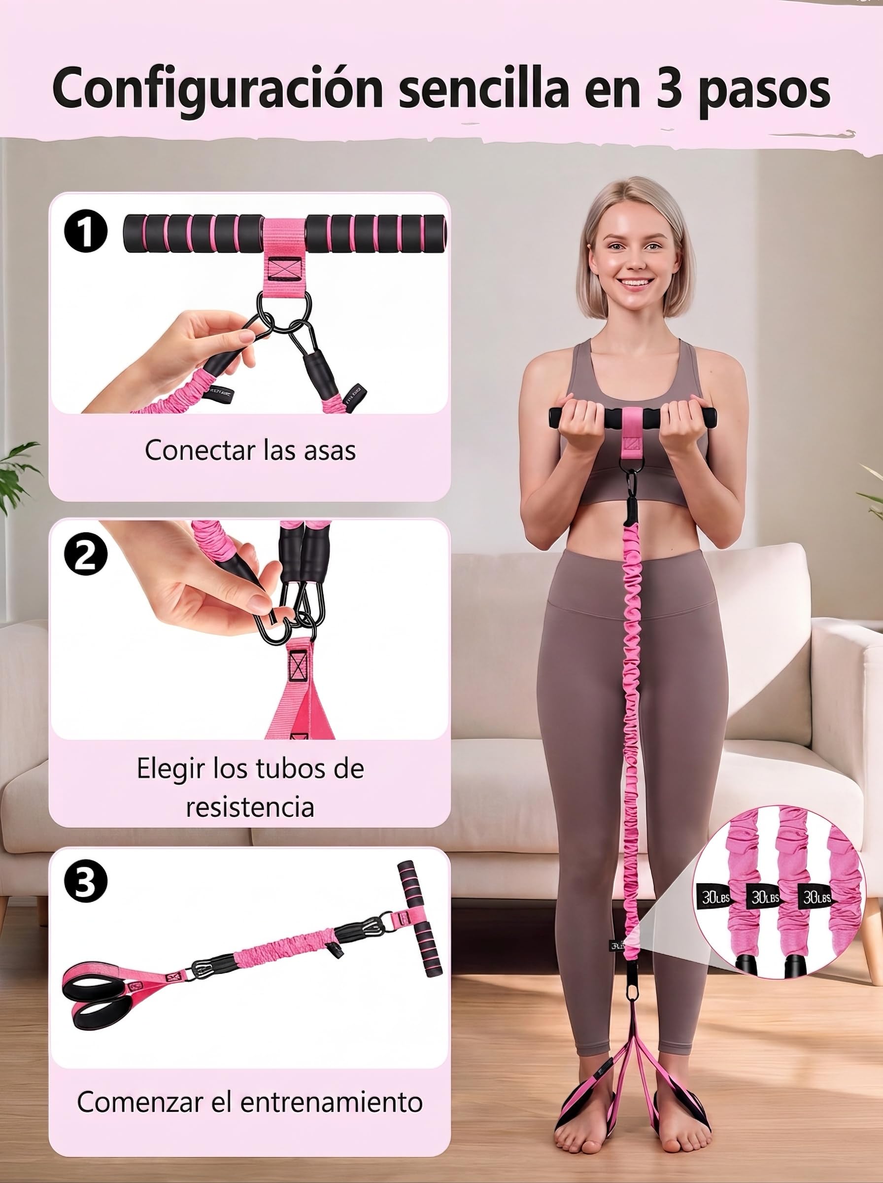 Banda De Resistencia con Pedales: Gomas Elasticas Musculacion 3x30lb Tubos