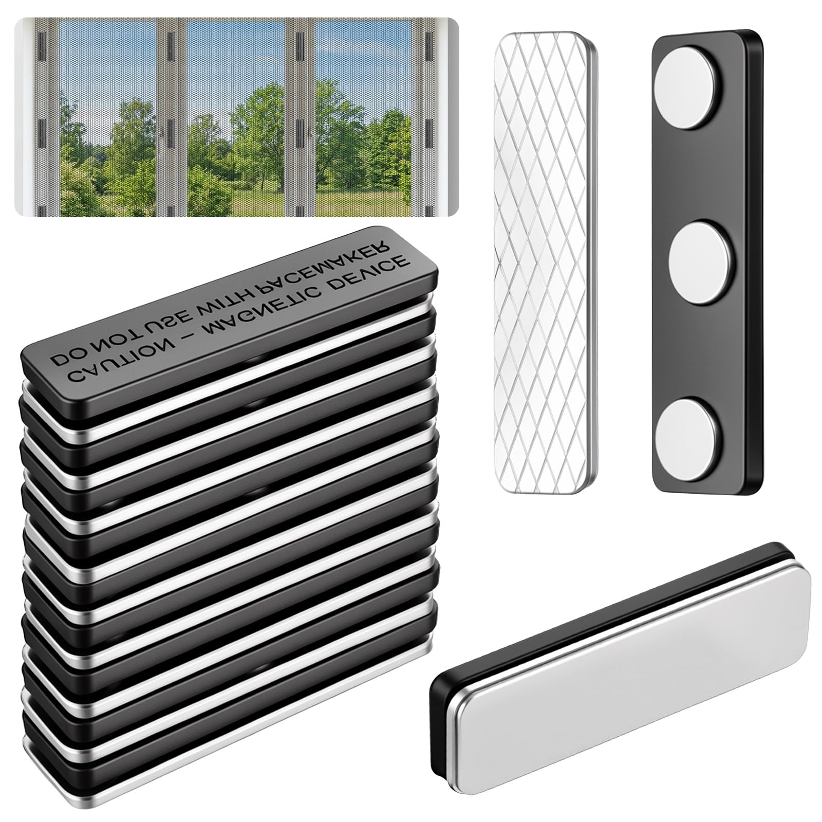 20 sztuk magnesów do moskitiery, 45 mm x 13 mm, samoprzylepne klipsy na okno, klipsy do zasłon, bez wiercenia lub wkręcania, do zasłon, moskitiery i zasłon na drzwi