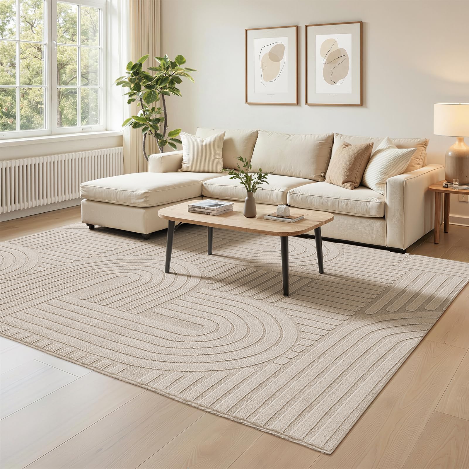 Topfinel Tapis Salon Taupe 160x230 cm, Lavable, Velours Court Moderne, Effet Vague 3D, Doux, Moelleux, Antidérapant, Aspect Fourrure, pour Chambre, Salle à Manger, Enfant, Bureau