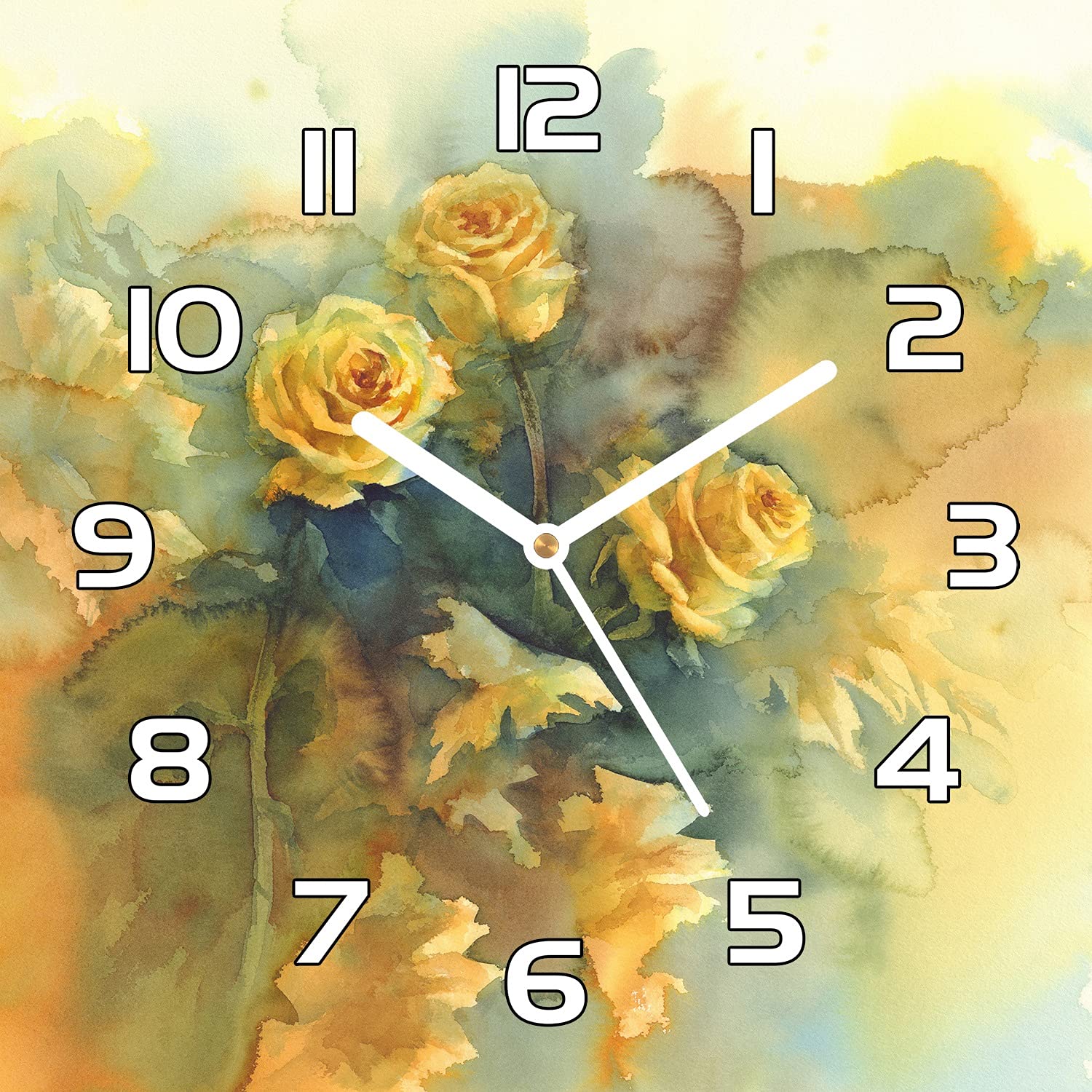 Horloge en Verre Silencieuse 30x30 cm Finition Anti-Rayures Bouquet de Roses