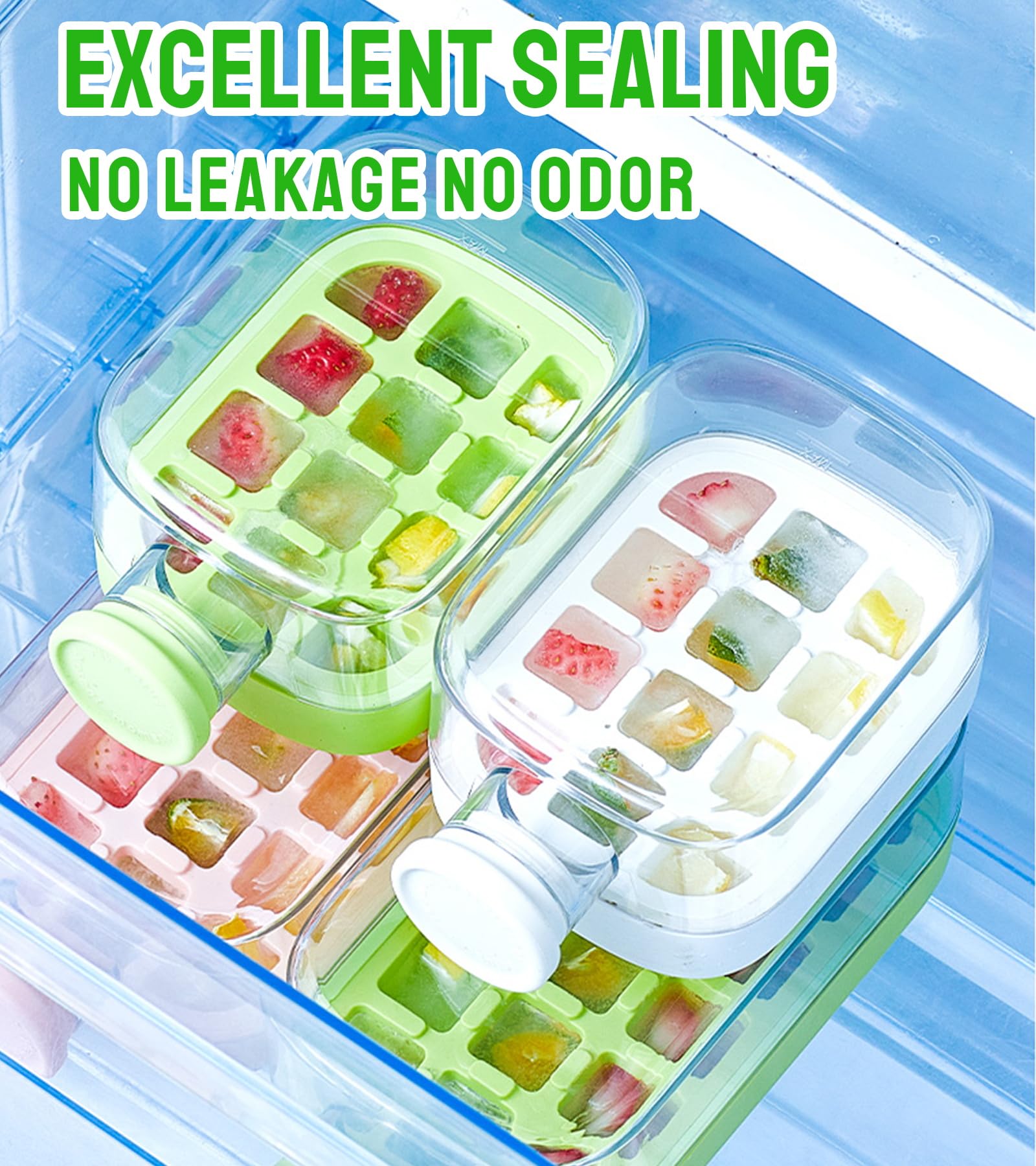 Vassoio 2 in 1 per cubetti di ghiaccio e bottiglia d'acqua con coperchio e cannuccia, stampi flessibili in silicone per caffè, birre, succhi di frutta e bevande (verde + bianco, 800 ml)