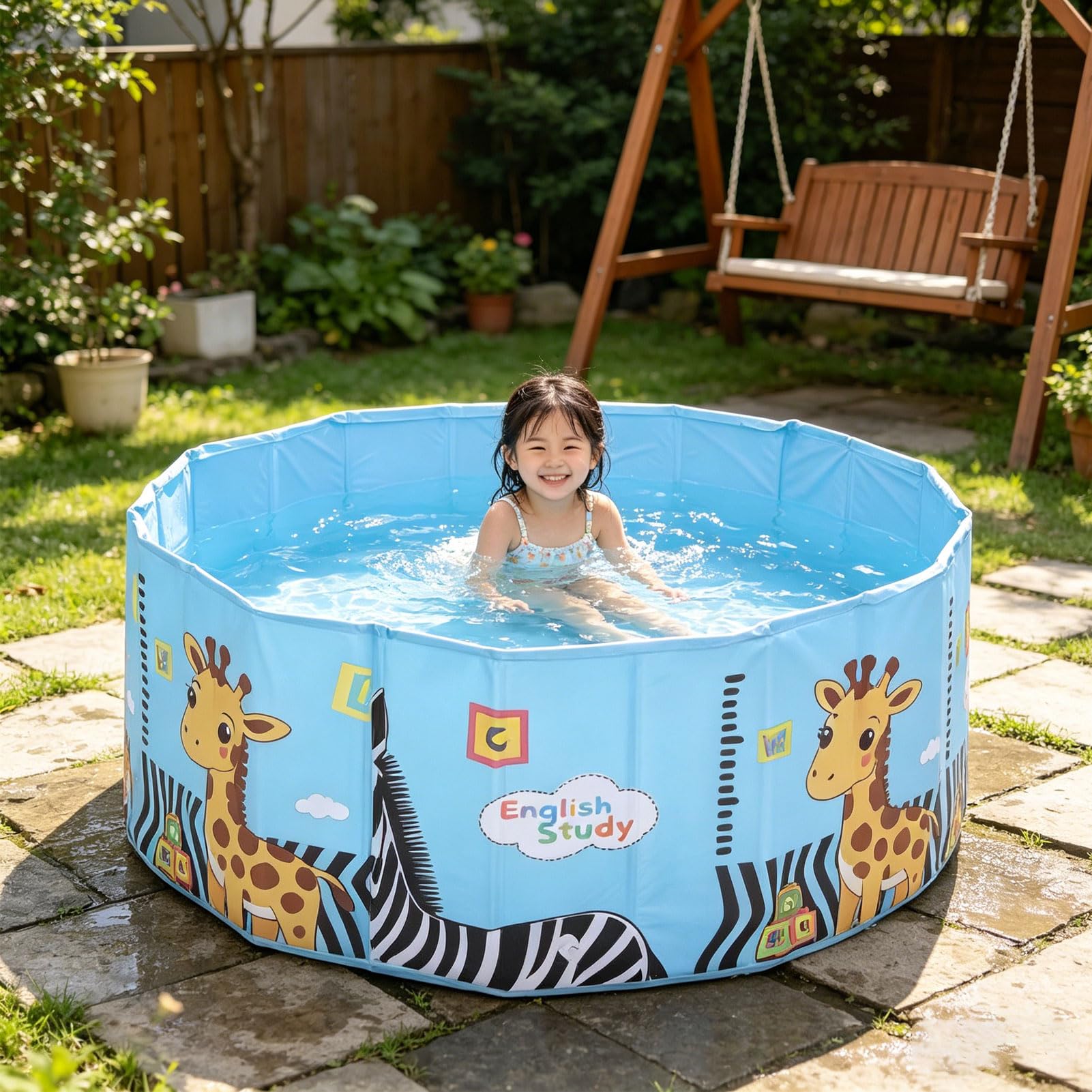 Piscina Pieghevole, Vasca da Bagno in PVC Resistente All'Acqua per Famiglia di Bambini, Piscina Fuori Terra All'aperto con Scarico Rapido, Non Necessario Gonfiaggio (35,4 ksakh.4 x17.hen)