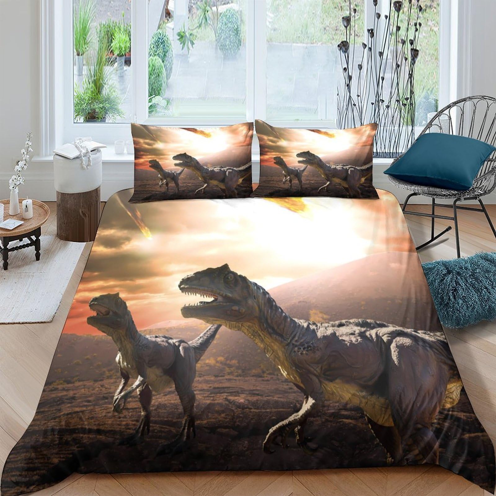 Ctjqhvkz Style-2 3D Printed Dinosaur Sunset Fitted Sheet Microfiber Soft Breathable Jurassic Landscape Mattress Cover For Bedroom Dorm Decor Single（135X200cm）