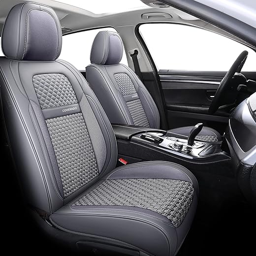 Coverado Auto Seat Covers, Super Breathable Faux Leather Car Seat Cushions, Waterproof Auto Interiors Full Set, Universal Fit Most Vehicles, Sedans and SUVs, Gray