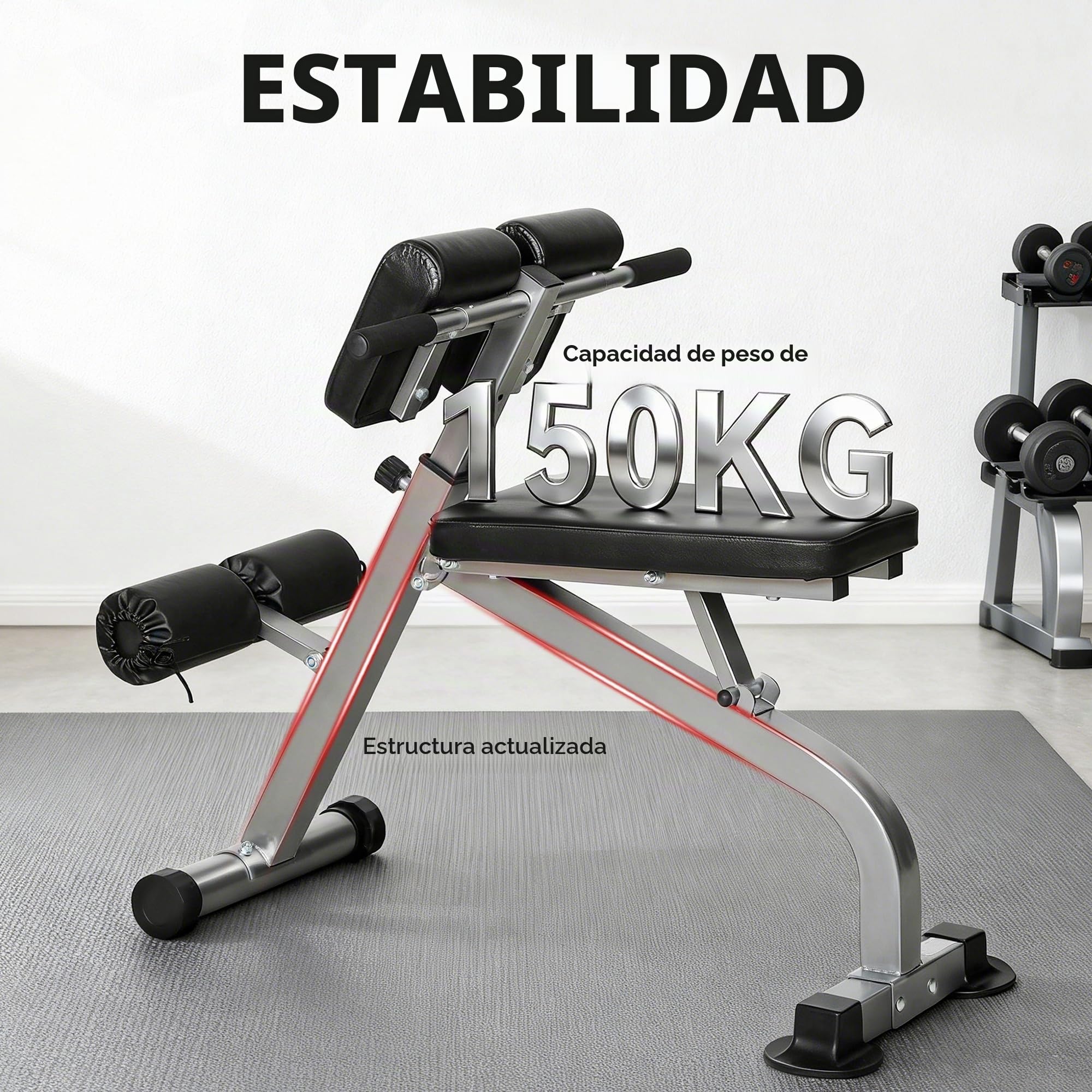 SPORTNOW Banco Romano Multifuncional, Silla Romana Plegable con Inclinación de Altura Ajustable para Hiperextensión de Espalda, Banco de Pesas Fitness para Entrenamiento en Gimnasio en Casa, 150kg de