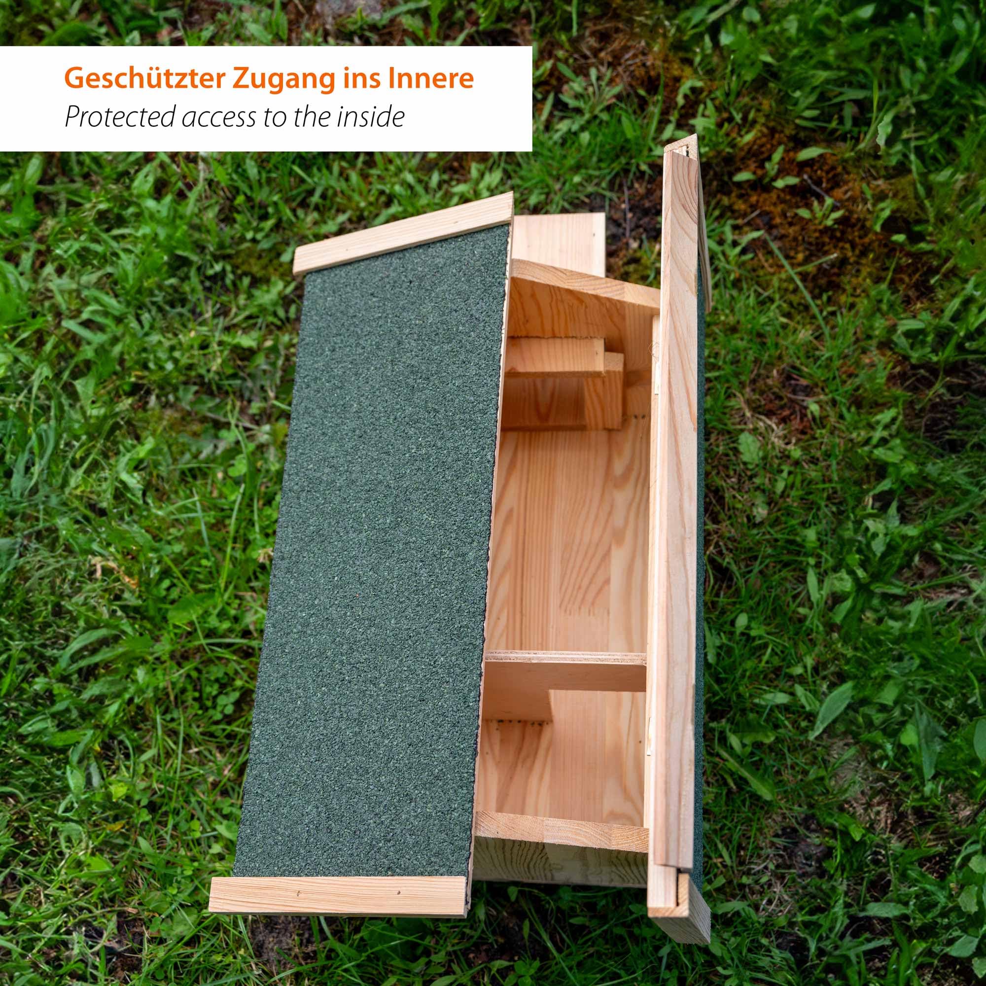 dobar® 22216e Igelhaus Mecki - Igelschlafhaus aus Massivholz - Igelhöhle für den Garten - Igelschlafplatz mit Schleuse - Igelhotel mit herausziehbarem Eingang - 54 x 35 x 26 cm - Grün