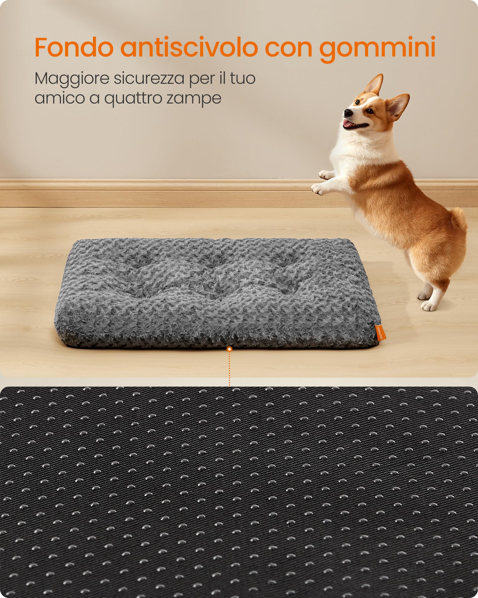 Feandrea Cuccia per Cani, Letto Cuscino per Cani di Media Taglia, L, Morbido Tappetino di Peluche, 95 x 60 cm, Imbottitura Soffice, Lavabile, Antiscivolo, Grigio Ardesia PGW292GN01