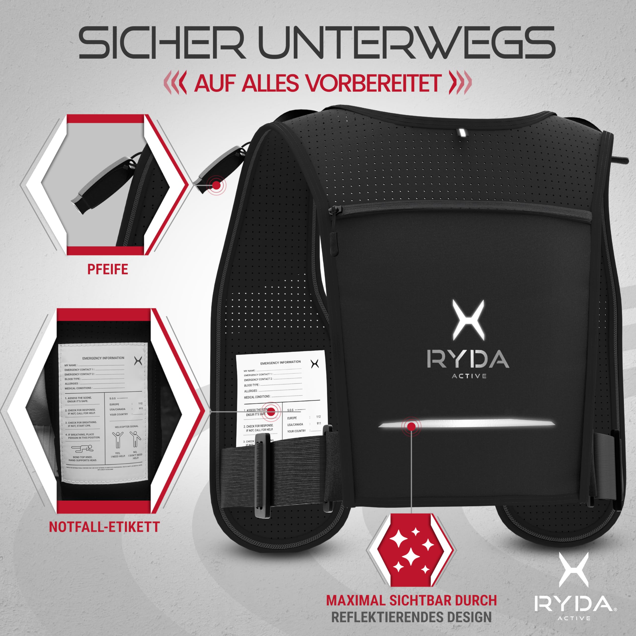 Laufweste Damen & Herren | wasserdichte Handytasche | Ultraleicht 270g | 500ml Trinkflasche & Pfeife | reflektierend & universell verstellbar | ideal für Joggen, Trail & Marathon