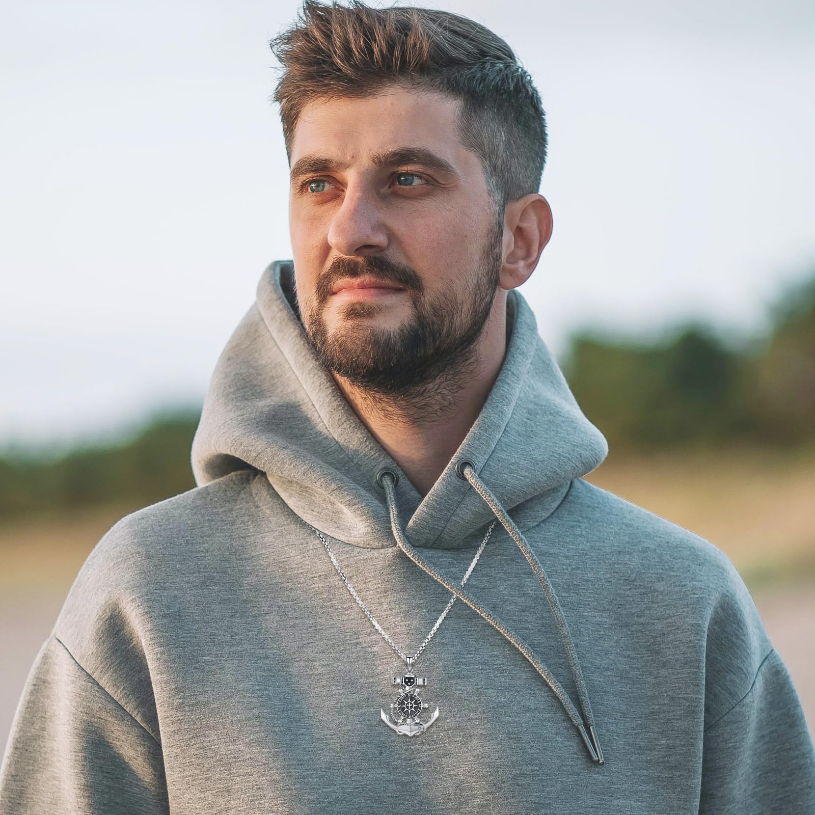 Eusense 925 Collar de Plata Esterlina Brújula Brújula Colgante de la Cadena de Regalo de Graduación de Joyería para Hombres y Mujeres Día de la Madre
