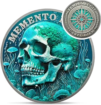 Nature Power Memento Mori Coin - Novelty Tempus Fugit Stoic Challenge Coin - Green Carpe Diem Skull EDC Token Medallions for Daily Stoic Practice - Momento Mori Stoicism Gifts for Men Women Kids