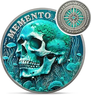 Nature Power Memento Mori Coin - Novelty Tempus Fugit Stoic Challenge Coin - Green Carpe Diem Skull EDC Token Medallions for Daily Stoic Practice - Momento Mori Stoicism Gifts for Men Women Kids