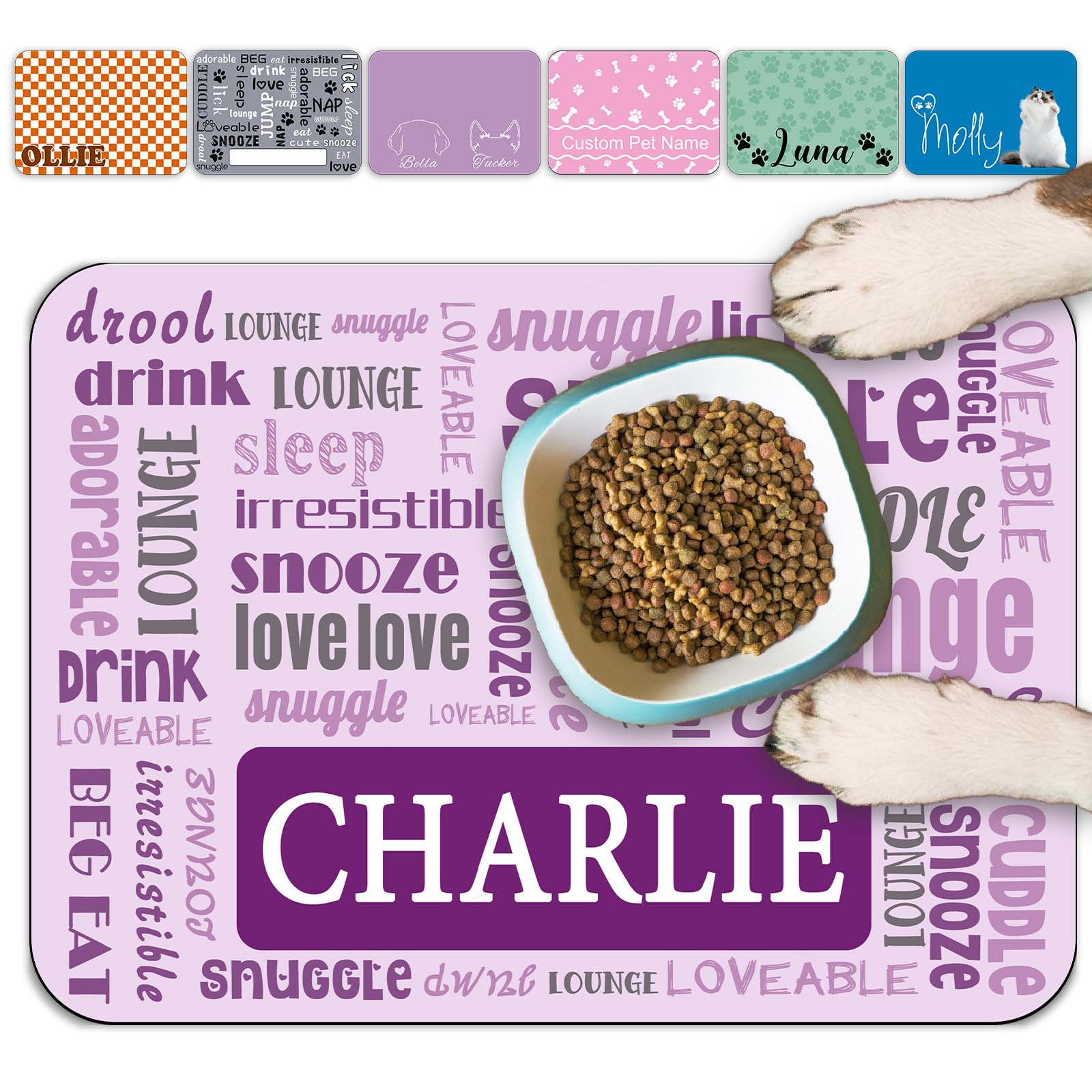 Personalised Dog Food Mat Custom Cat Food Mats with Name Photo Customised Pet Feeding Mat Non Slip Absorbent,style4-small