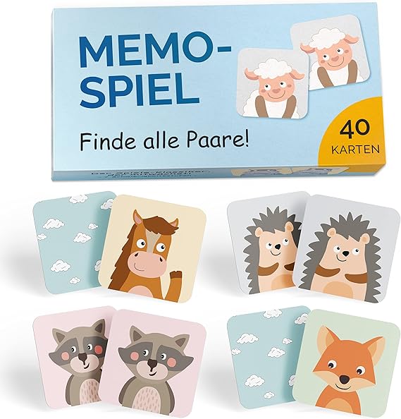 HELDENGUT Memorie-Spiel Für Kinder 2-6 Jahre - 7 Spielvarianten - Mit Tier-Motiven - Lernspielzeug