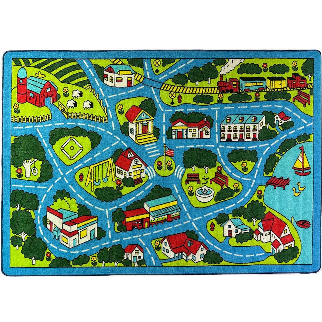 Mybecca Street map Sky Blue Light Kids Rug Play Mat for Floor 5'x7' (Approx:4'11