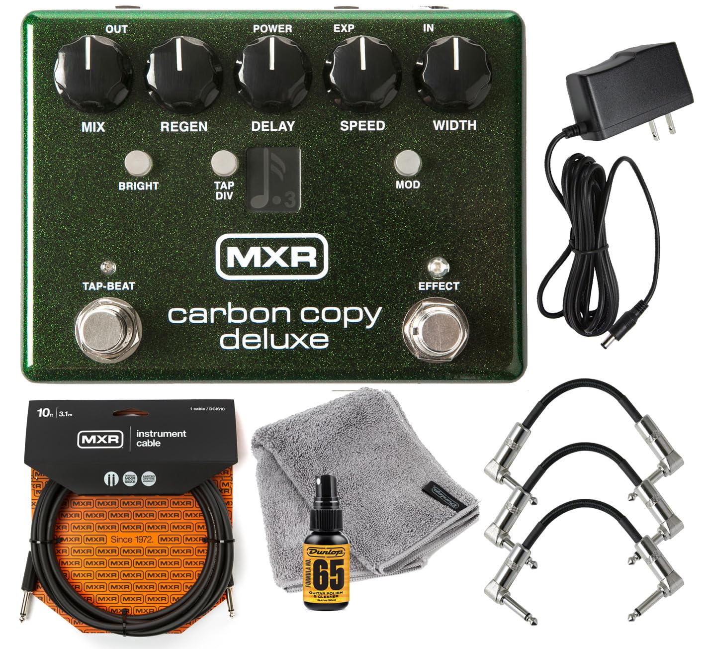 Tonebird MXR M292 Carbon Copy Deluxe Pedal de efectos de guitarra analógica con paquete con una fuente de alimentación de 9 V 1500 mA, cable MXR, paño de microfibra Dunlop, 3 cables de conexión y