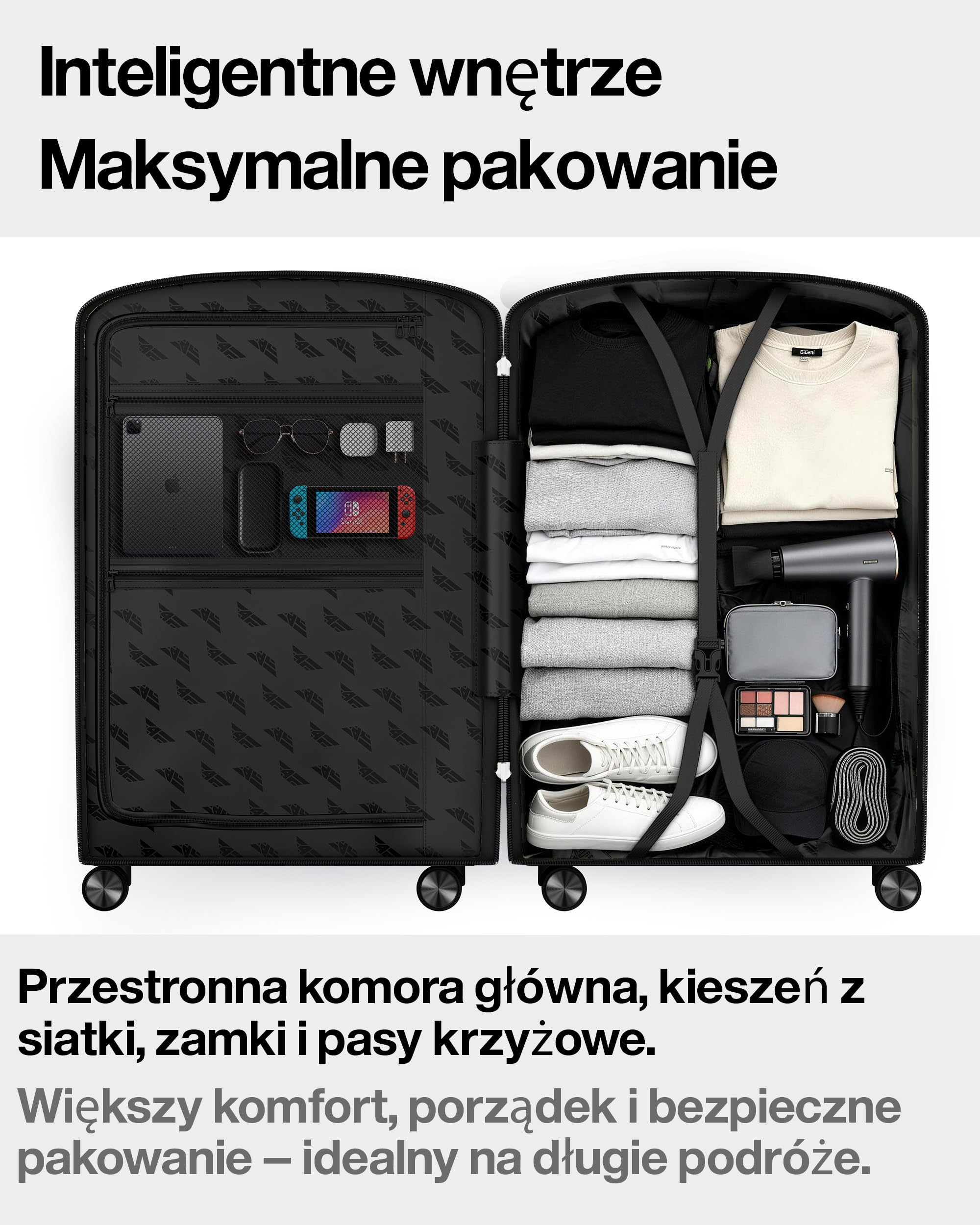 Lekka walizka podróżna z twardą obudową i zestaw walizek – walizka na kółkach z zamkiem TSA, 4 podwójne kółka, aluminiowy uchwyt teleskopowy i podwójny zamek błyskawiczny, Beauty Case, bagaż